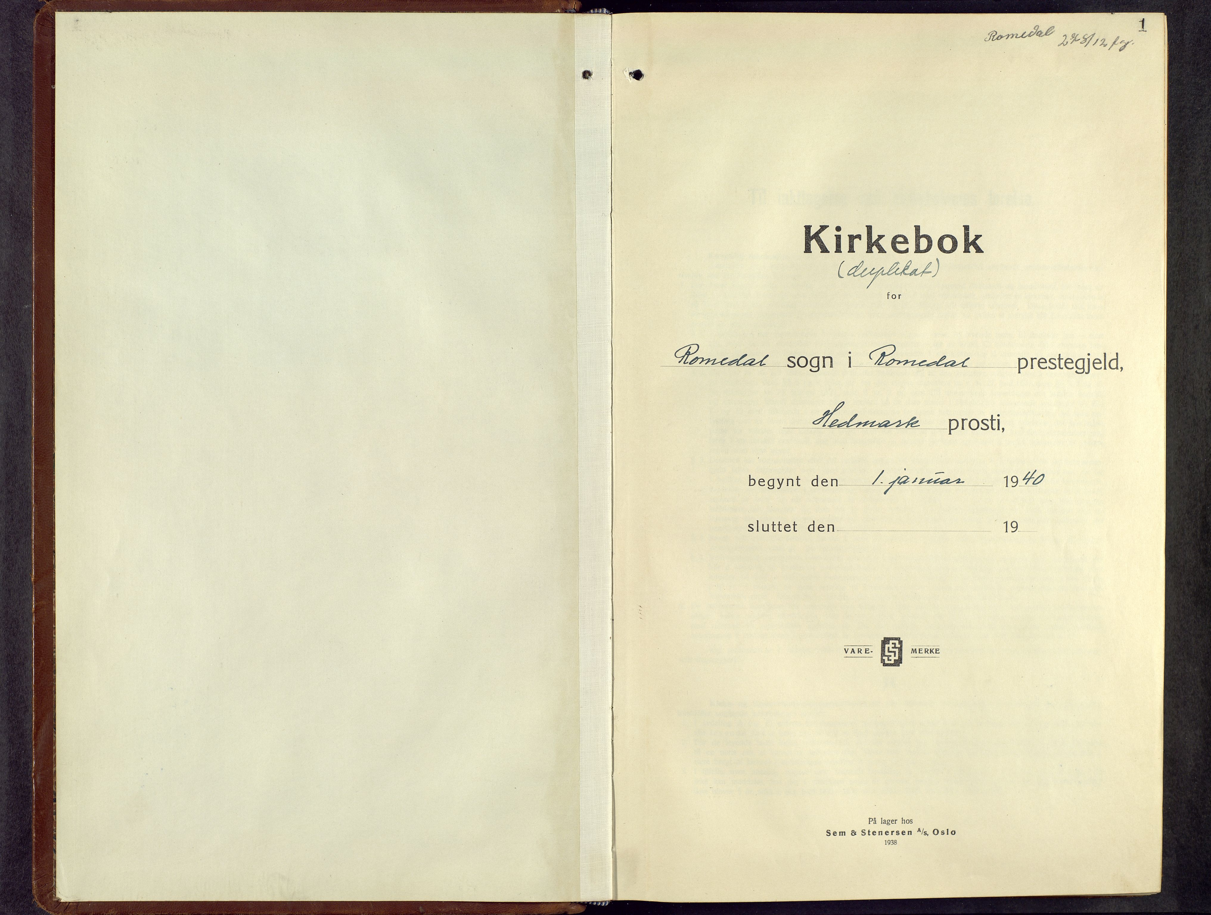 Romedal prestekontor, SAH/PREST-004/L/L0016: Klokkerbok nr. 16, 1940-1958, s. 1