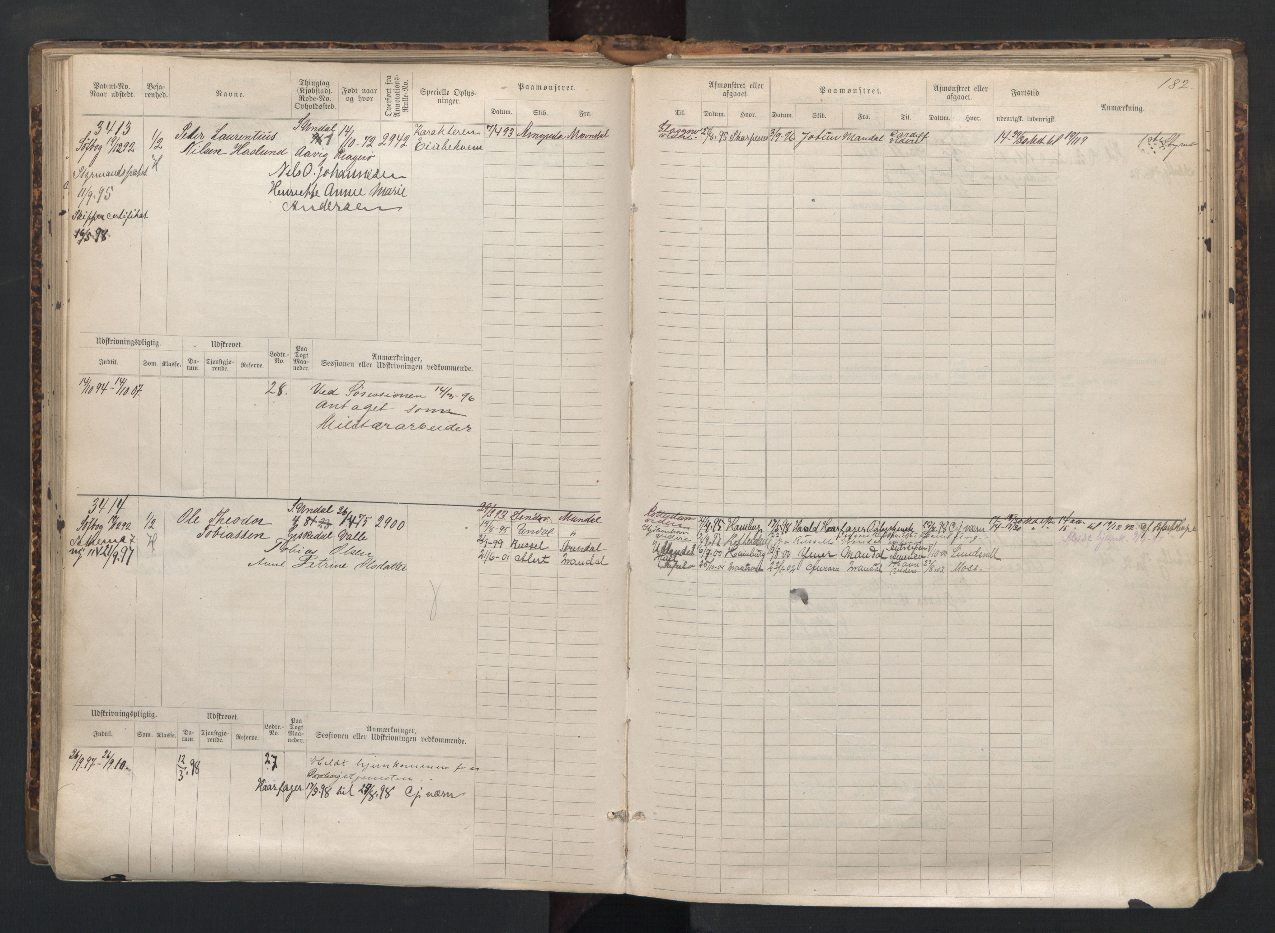 Mandal mønstringskrets, AV/SAK-2031-0016/F/Fb/L0015: Hovedrulle nr 3055-3820, Y-24, 1887-1940, s. 183