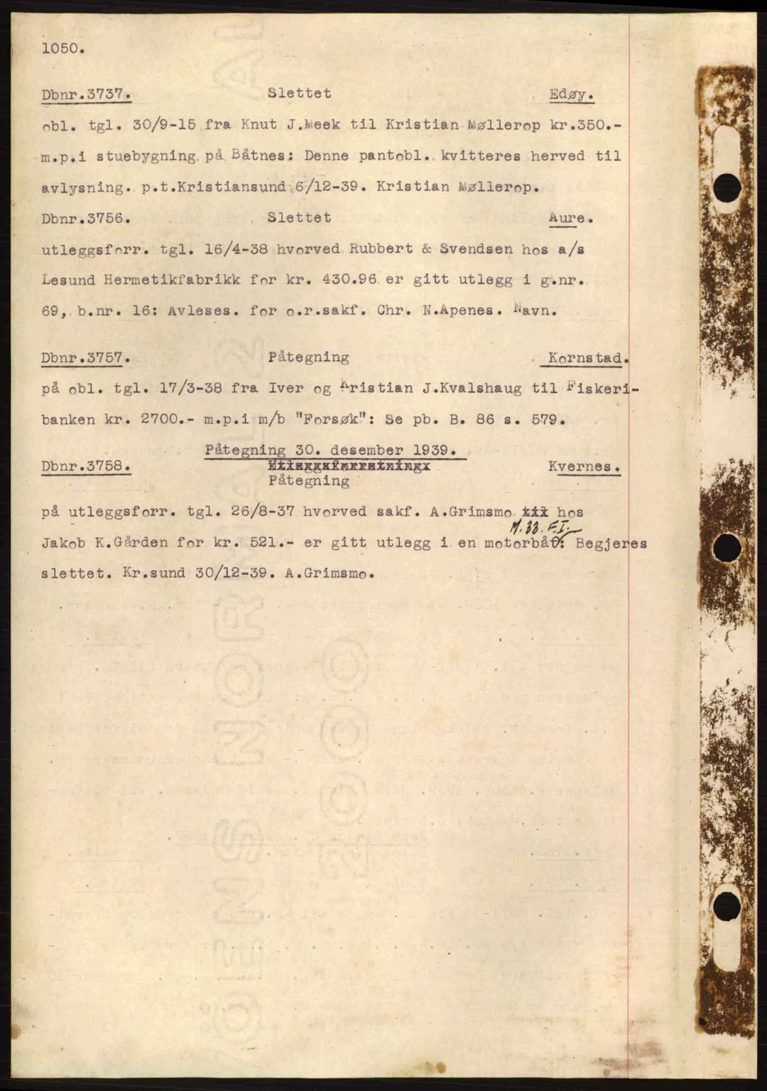 Nordmøre sorenskriveri, SAT/A-4132/1/2/2Ca: Pantebok nr. C80, 1936-1939, Dagboknr: 3737/1939