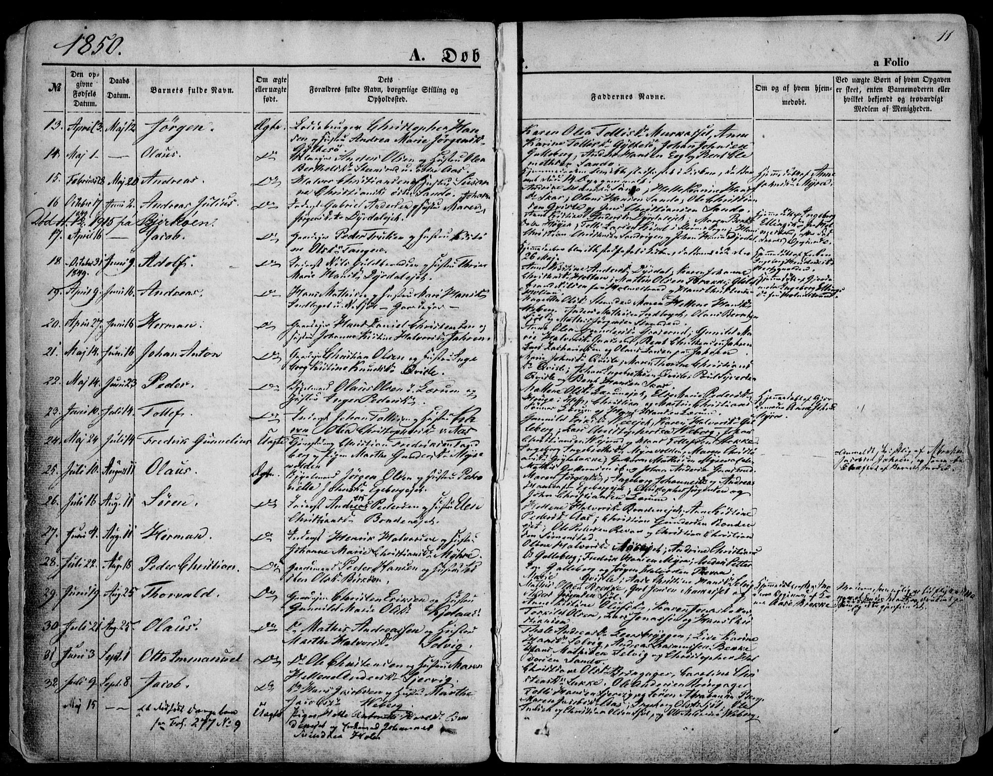 Sande Kirkebøker, AV/SAKO-A-53/F/Fa/L0004: Ministerialbok nr. 4, 1847-1864, s. 11