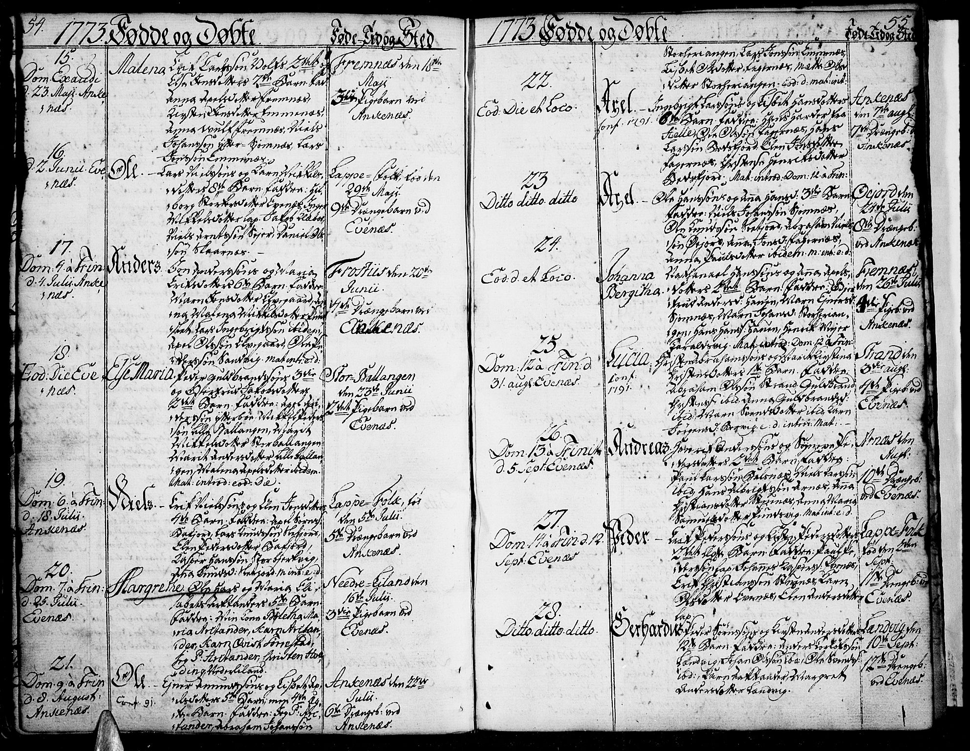 Ministerialprotokoller, klokkerbøker og fødselsregistre - Nordland, AV/SAT-A-1459/863/L0892: Ministerialbok nr. 863A04, 1765-1794, s. 54-55