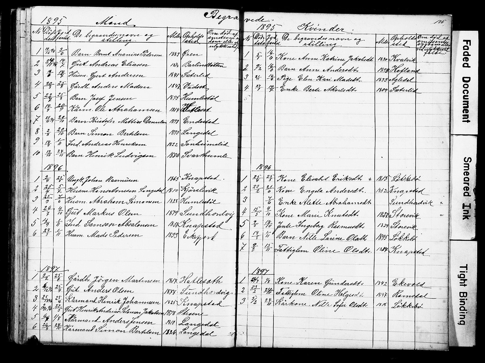Kinn sokneprestembete, AV/SAB-A-80801/H/Hab/Habe/L0001: Klokkerbok nr. E 1, 1864-1899, s. 185