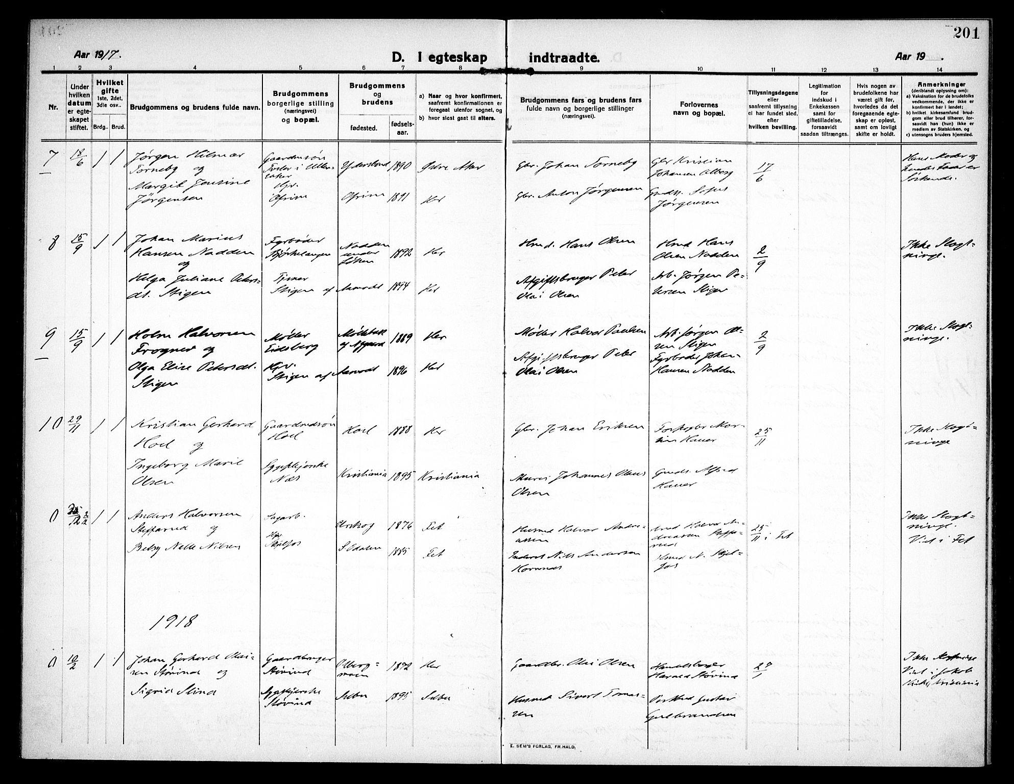Høland prestekontor Kirkebøker, AV/SAO-A-10346a/F/Fa/L0016: Ministerialbok nr. I 16, 1912-1921, s. 201