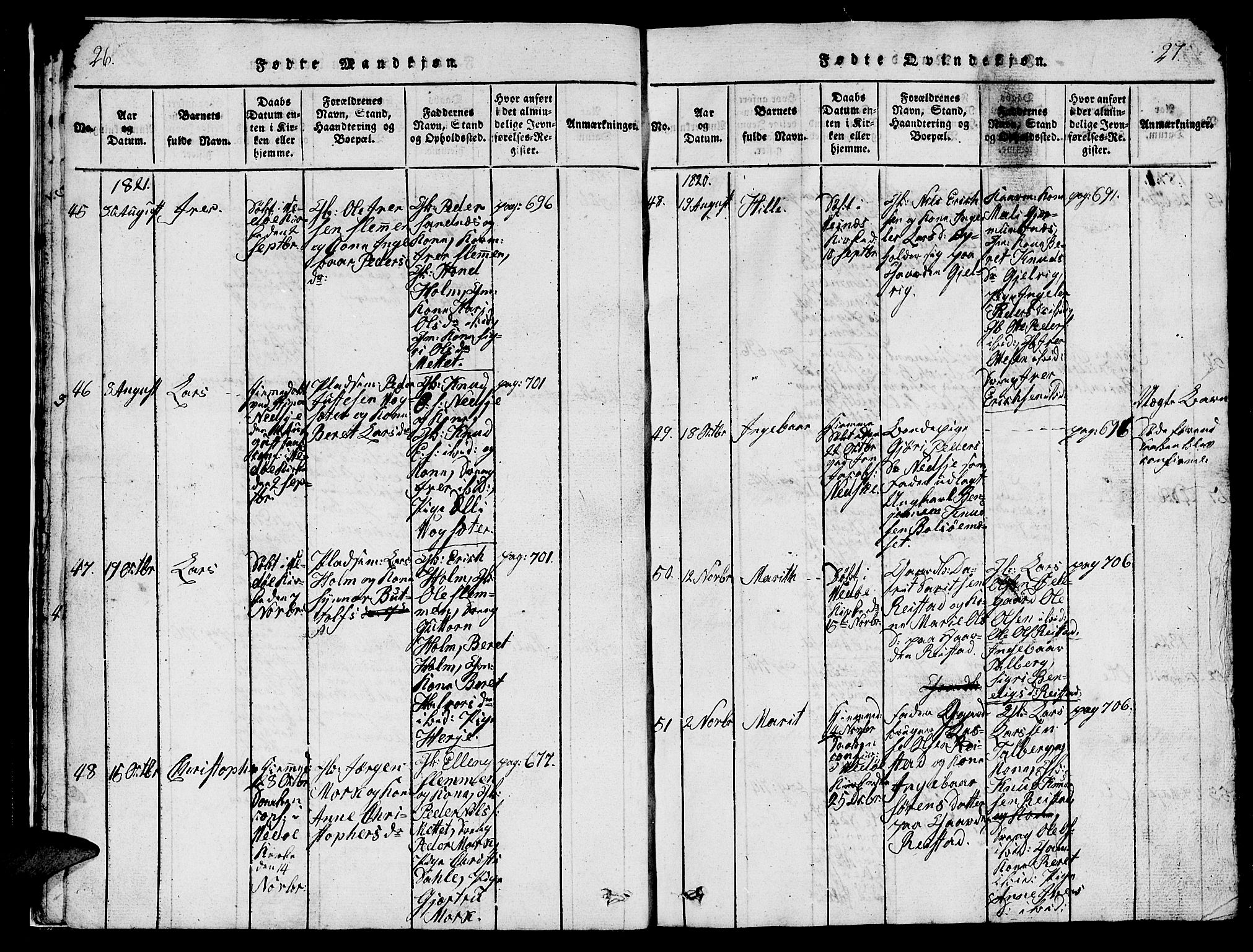 Ministerialprotokoller, klokkerbøker og fødselsregistre - Møre og Romsdal, SAT/A-1454/547/L0610: Klokkerbok nr. 547C01, 1818-1839, s. 26-27