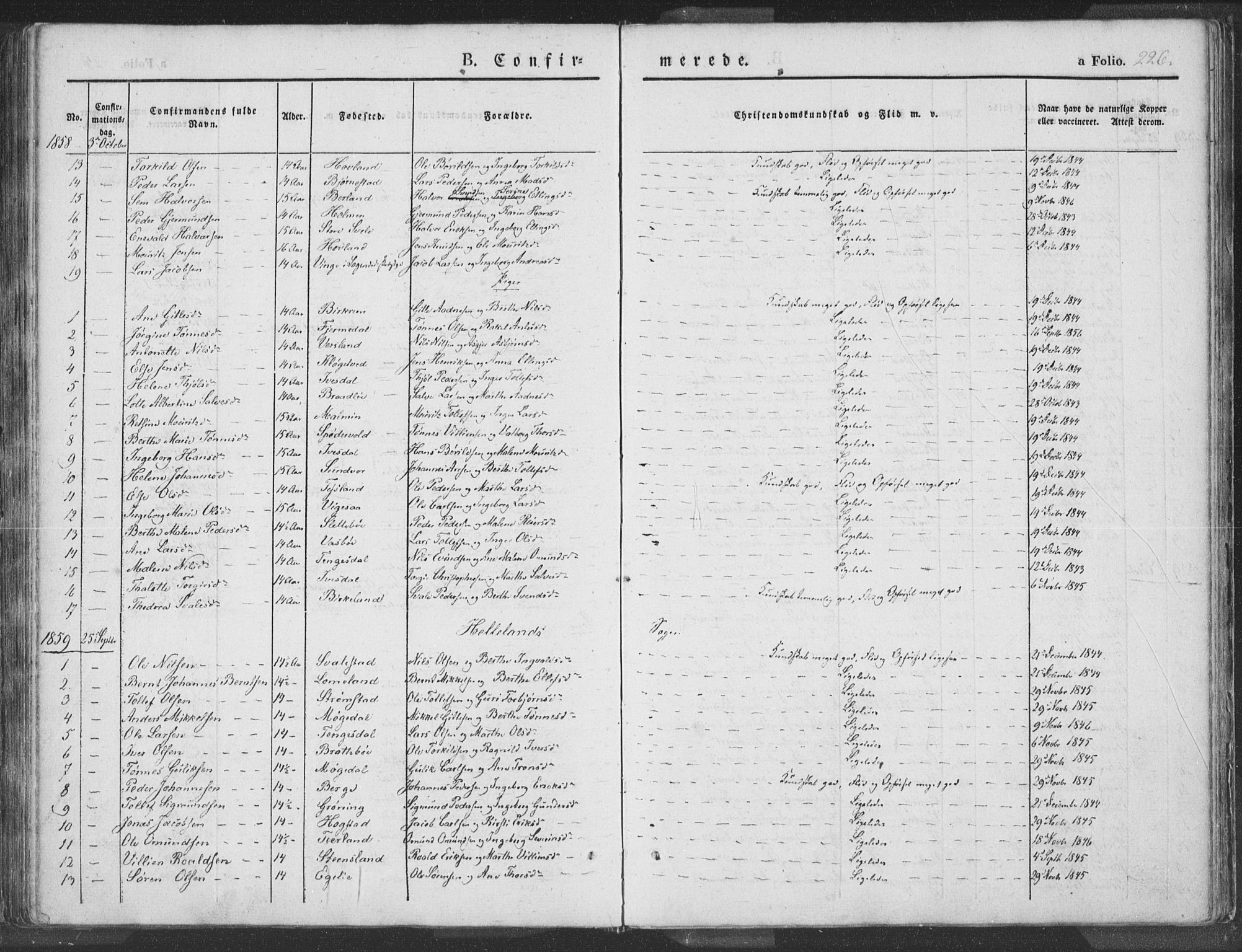 Helleland sokneprestkontor, SAST/A-101810: Ministerialbok nr. A 6.1, 1834-1863, s. 226