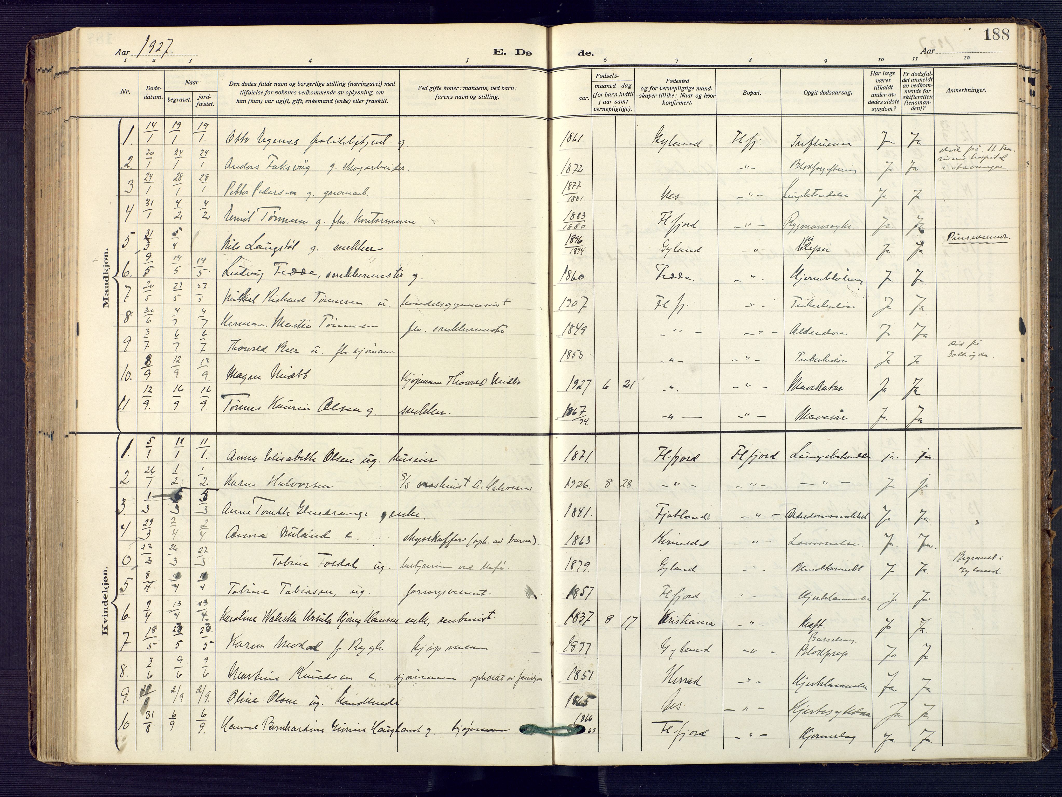 Flekkefjord sokneprestkontor, AV/SAK-1111-0012/F/Fa/Faa/L0003: Ministerialbok nr. A 3, 1913-1928, s. 188