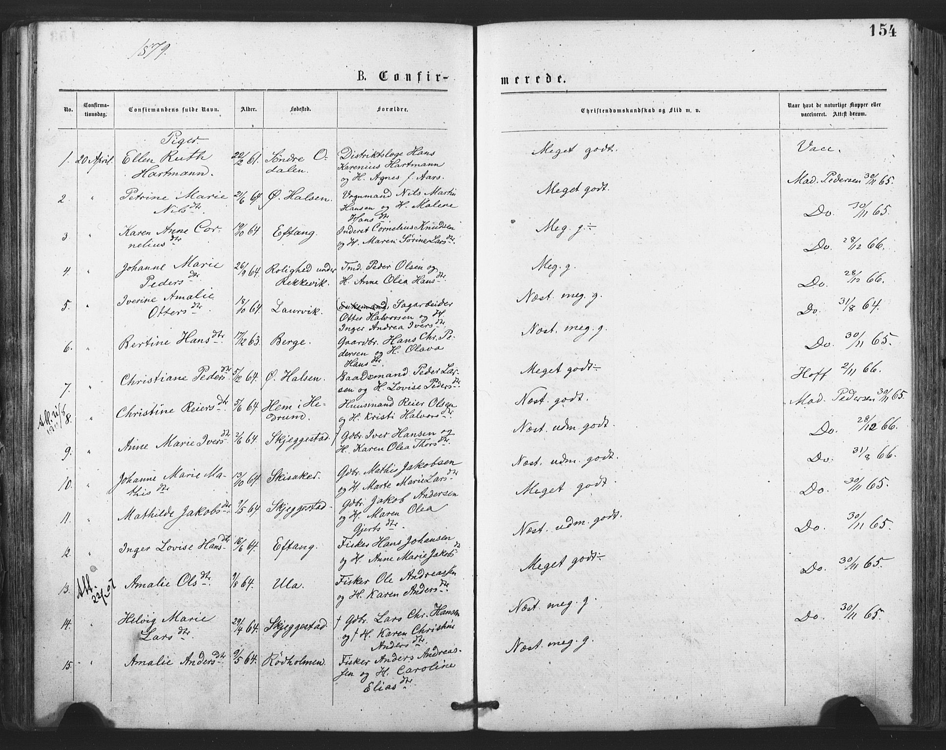 Tjølling kirkebøker, SAKO/A-60/F/Fa/L0008: Ministerialbok nr. 8, 1877-1886, s. 154