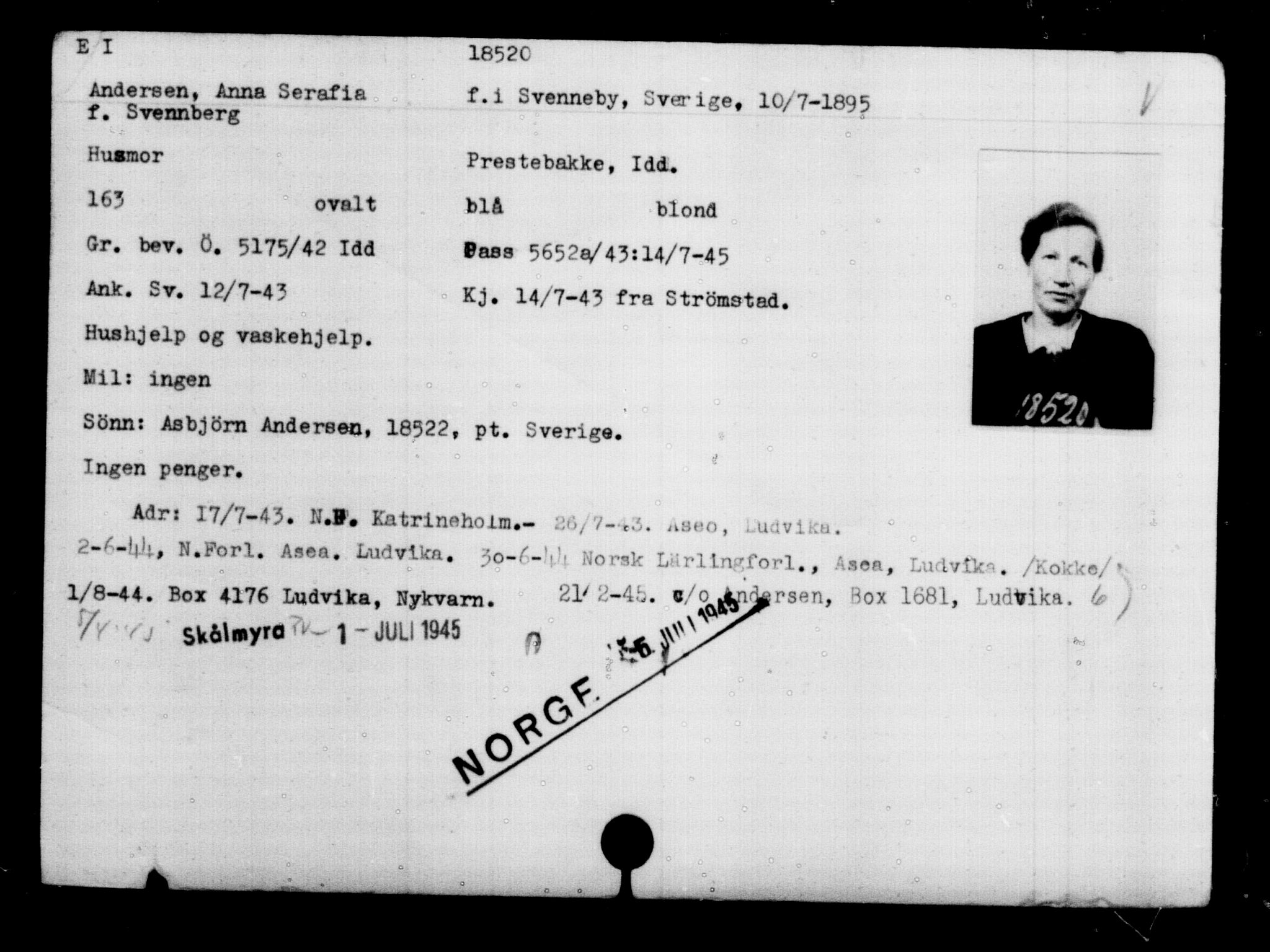 Den Kgl. Norske Legasjons Flyktningskontor, AV/RA-S-6753/V/Va/L0009: Kjesäterkartoteket.  Flyktningenr. 18502-22048, 1940-1945, s. 26