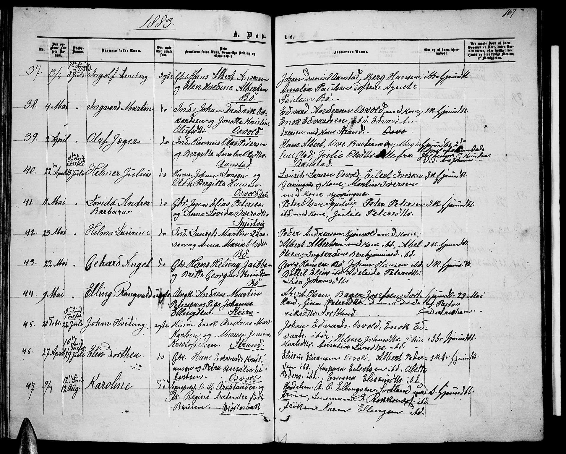 Ministerialprotokoller, klokkerbøker og fødselsregistre - Nordland, AV/SAT-A-1459/895/L1381: Klokkerbok nr. 895C03, 1864-1885, s. 107