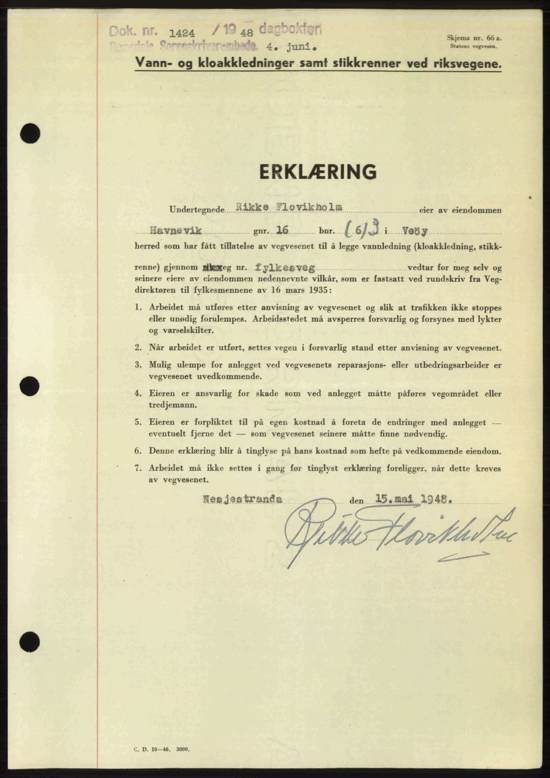 Romsdal sorenskriveri, SAT/A-4149/1/2/2C: Pantebok nr. A26, 1948-1948, Dagboknr: 1424/1948