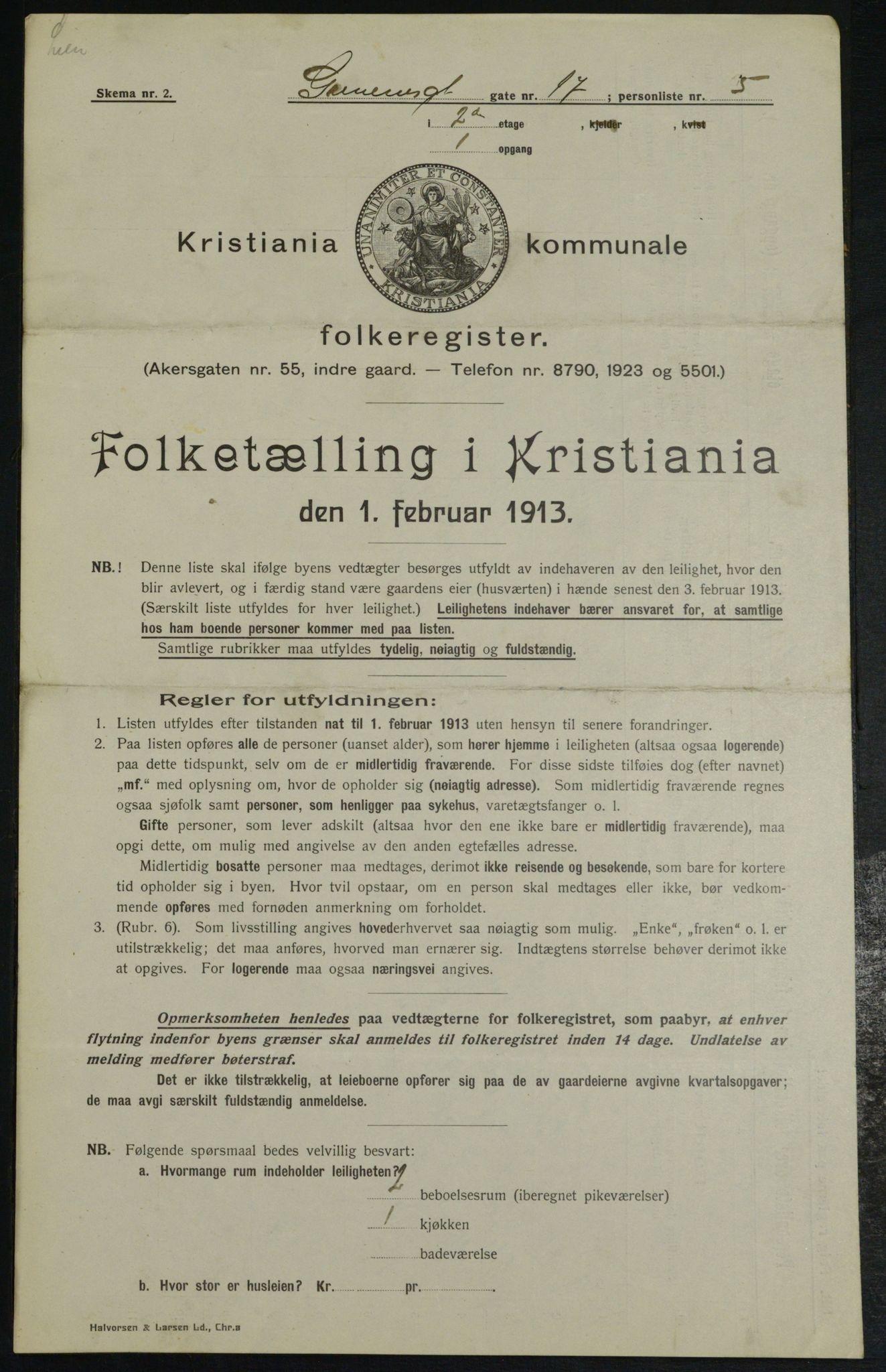 OBA, Kommunal folketelling 1.2.1913 for Kristiania, 1913, s. 5191