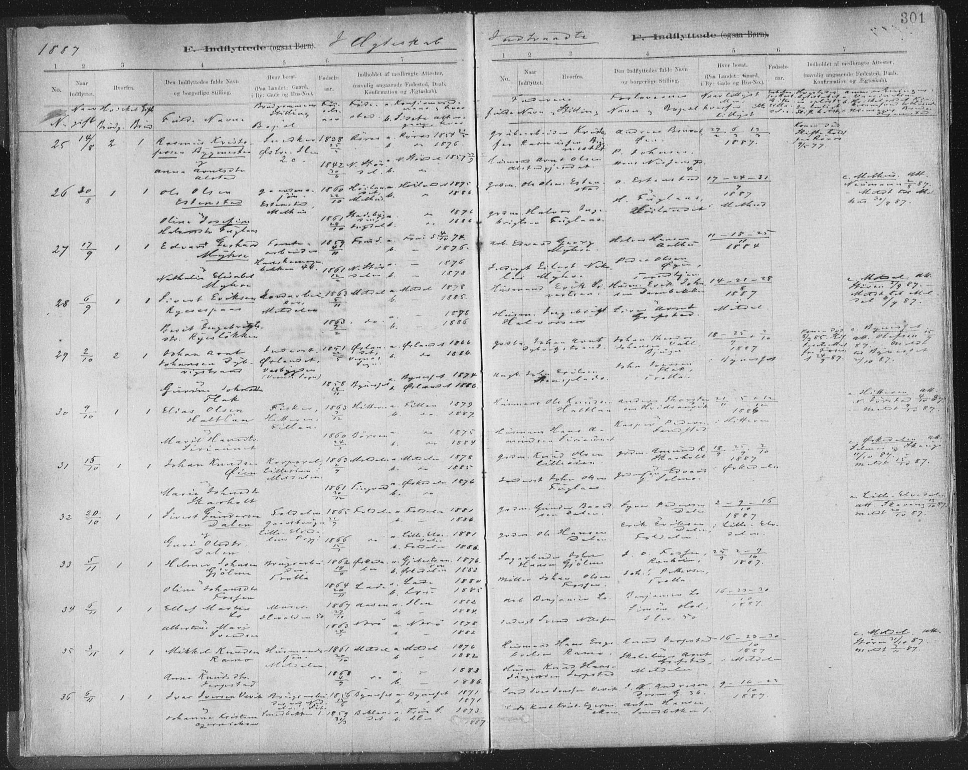 Ministerialprotokoller, klokkerbøker og fødselsregistre - Sør-Trøndelag, SAT/A-1456/603/L0163: Ministerialbok nr. 603A02, 1879-1895, s. 301