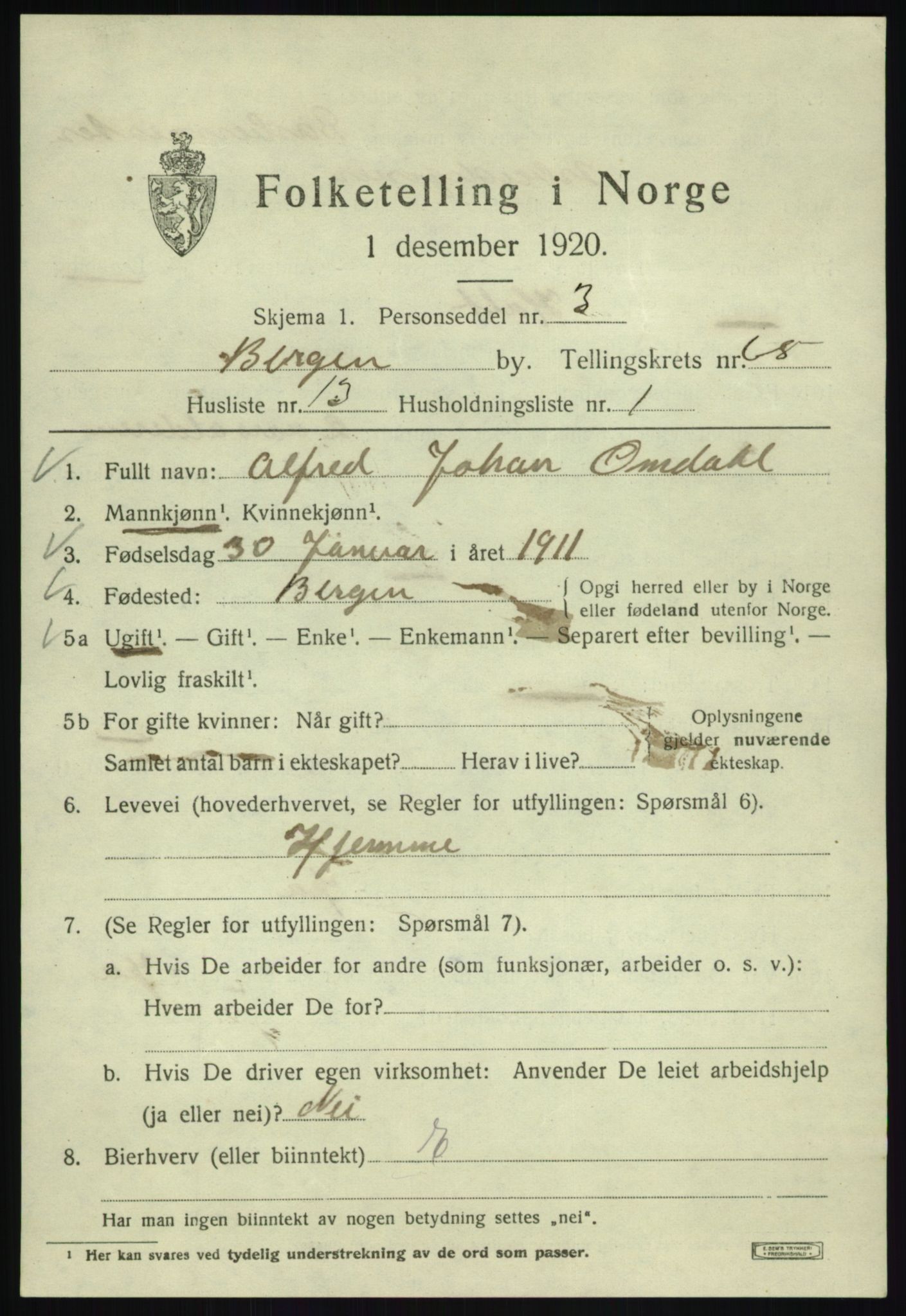 SAB, Folketelling 1920 for 1301 Bergen kjøpstad, 1920, s. 133634