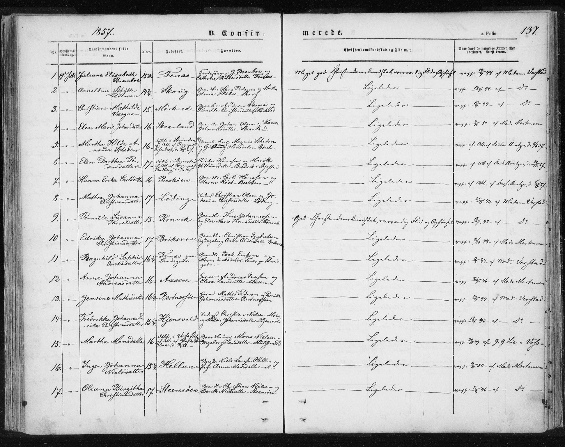 Ministerialprotokoller, klokkerbøker og fødselsregistre - Nordland, AV/SAT-A-1459/801/L0007: Ministerialbok nr. 801A07, 1845-1863, s. 137