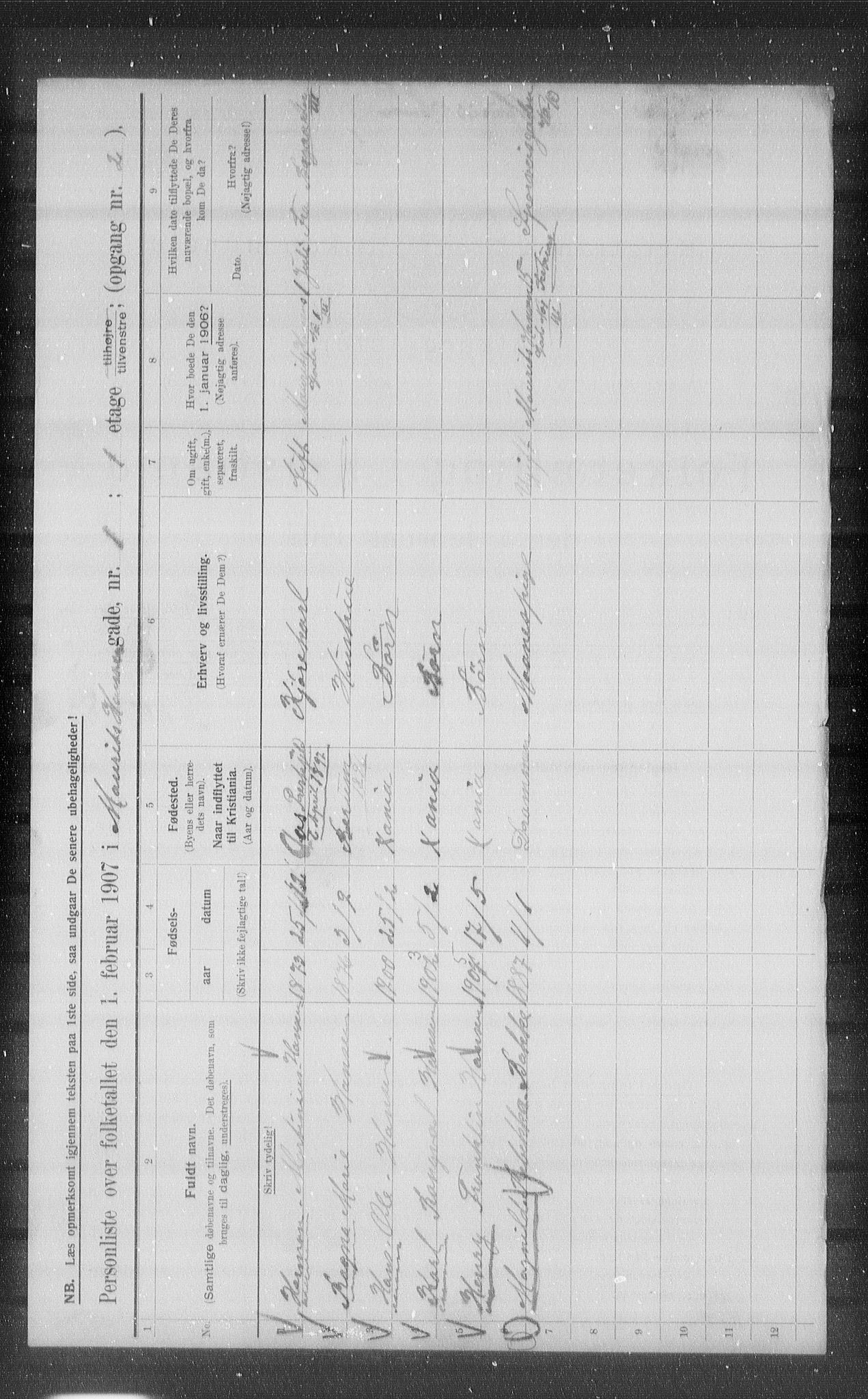 OBA, Kommunal folketelling 1.2.1907 for Kristiania kjøpstad, 1907, s. 33072