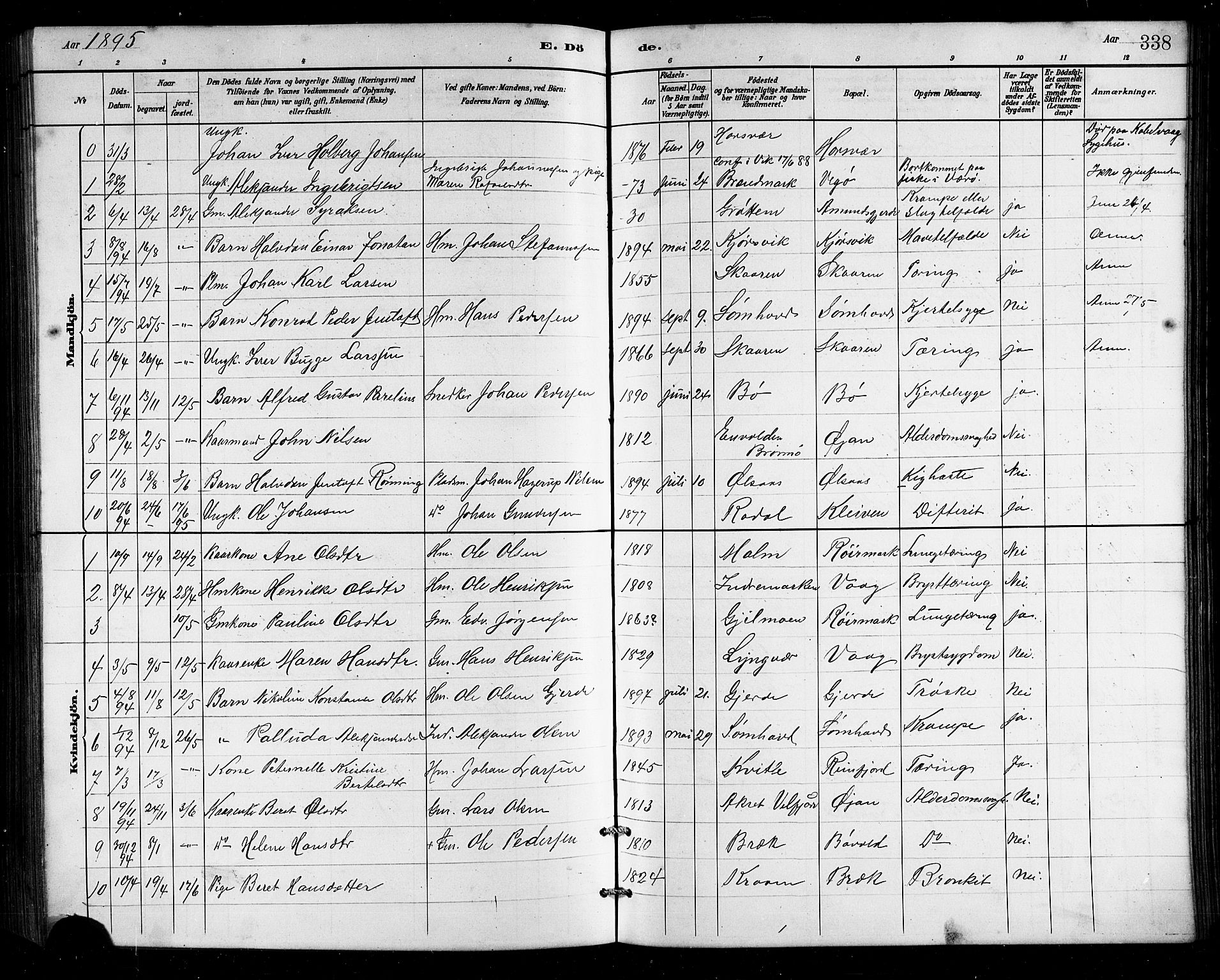 Ministerialprotokoller, klokkerbøker og fødselsregistre - Nordland, AV/SAT-A-1459/812/L0188: Klokkerbok nr. 812C06, 1884-1912, s. 338