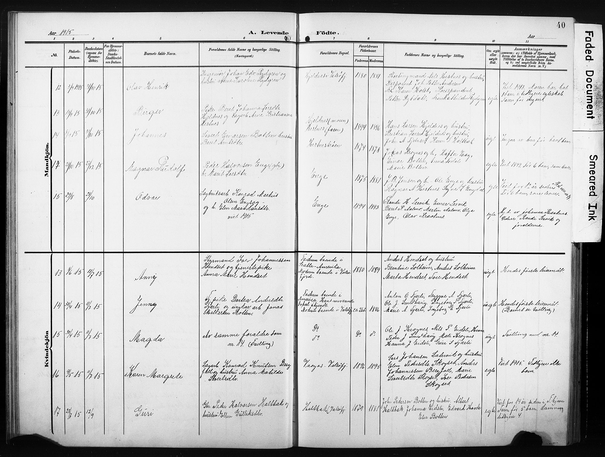 Ministerialprotokoller, klokkerbøker og fødselsregistre - Møre og Romsdal, AV/SAT-A-1454/580/L0927: Klokkerbok nr. 580C02, 1904-1932, s. 40