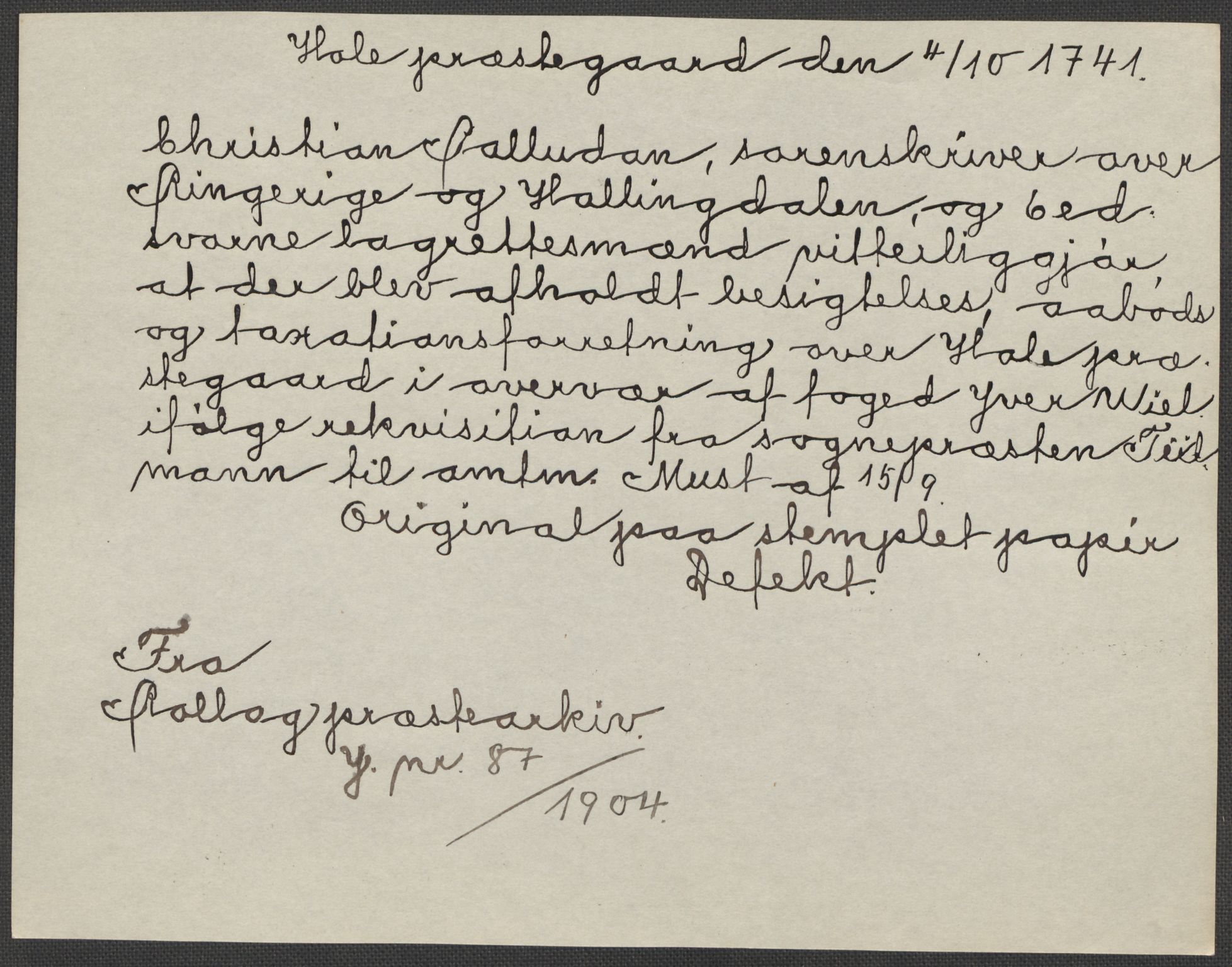Riksarkivets diplomsamling, AV/RA-EA-5965/F15/L0017: Prestearkiv - Buskerud, 1553-1760, s. 68