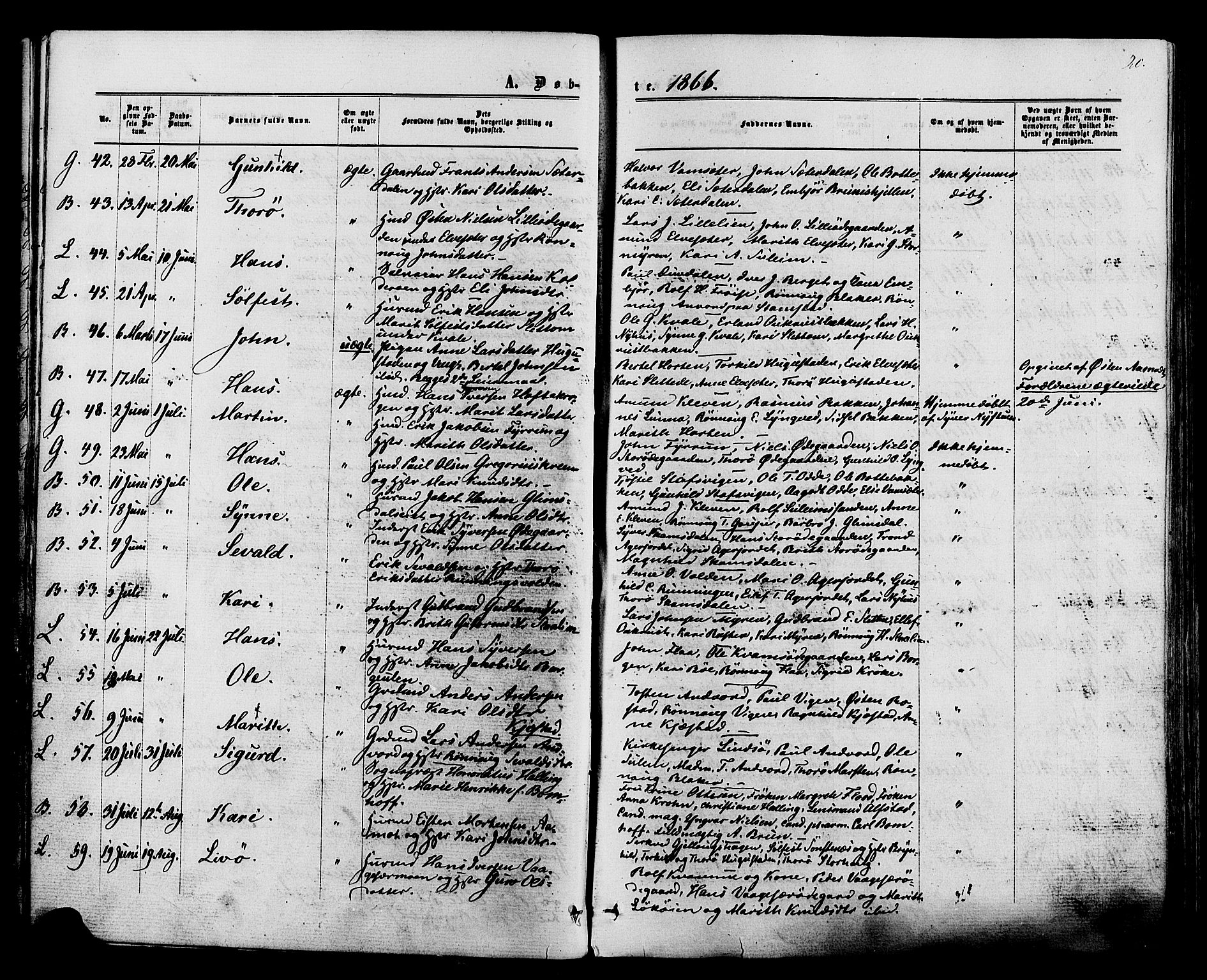 Lom prestekontor, AV/SAH-PREST-070/K/L0007: Ministerialbok nr. 7, 1863-1884, s. 20