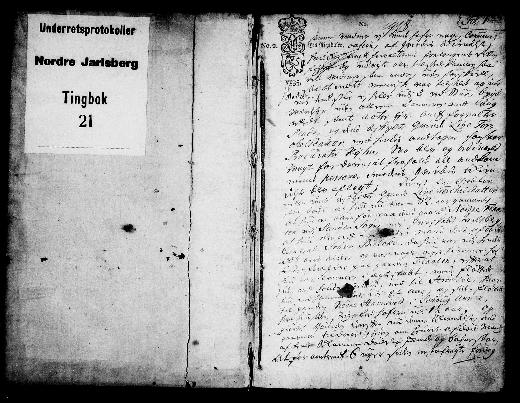 Nordre Jarlsberg sorenskriveri, SAKO/A-80/F/Fa/Faa/L0021: Tingbok, 1735-1737, s. 1