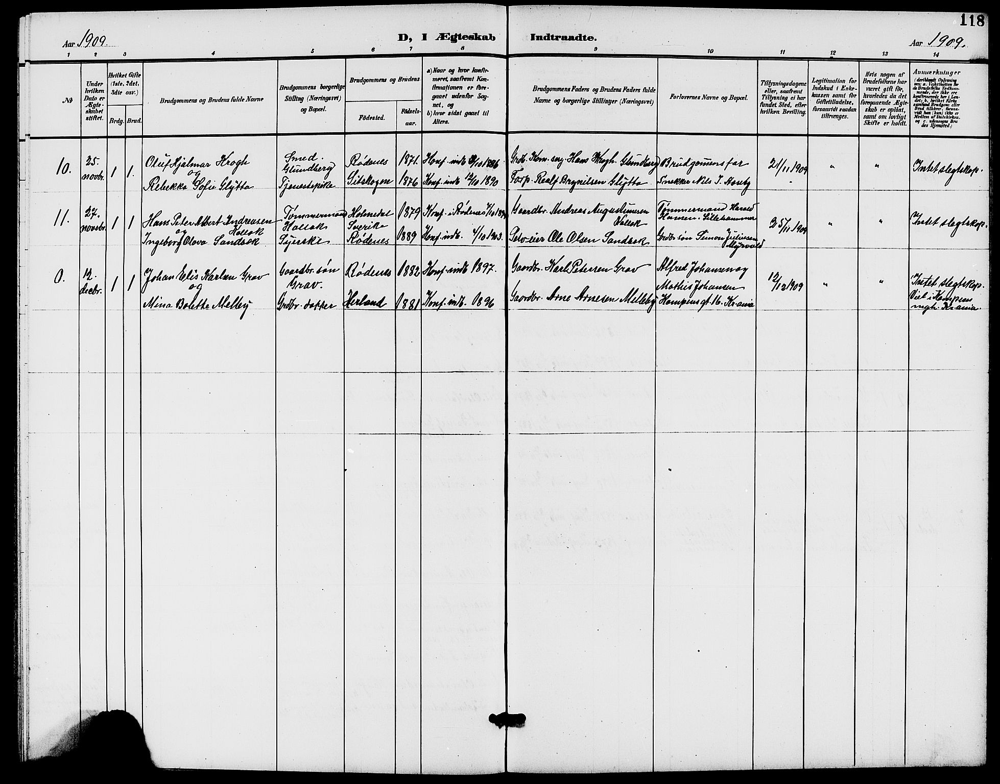Rødenes prestekontor Kirkebøker, AV/SAO-A-2005/G/Ga/L0002: Klokkerbok nr. I 2, 1901-1910, s. 118