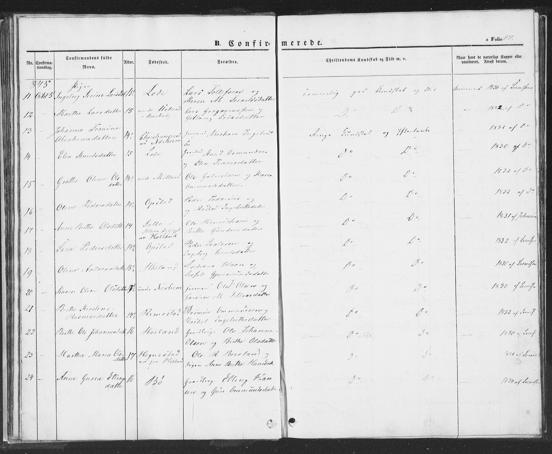 Hå sokneprestkontor, AV/SAST-A-101801/001/30BA/L0006: Ministerialbok nr. A 5, 1842-1853, s. 67