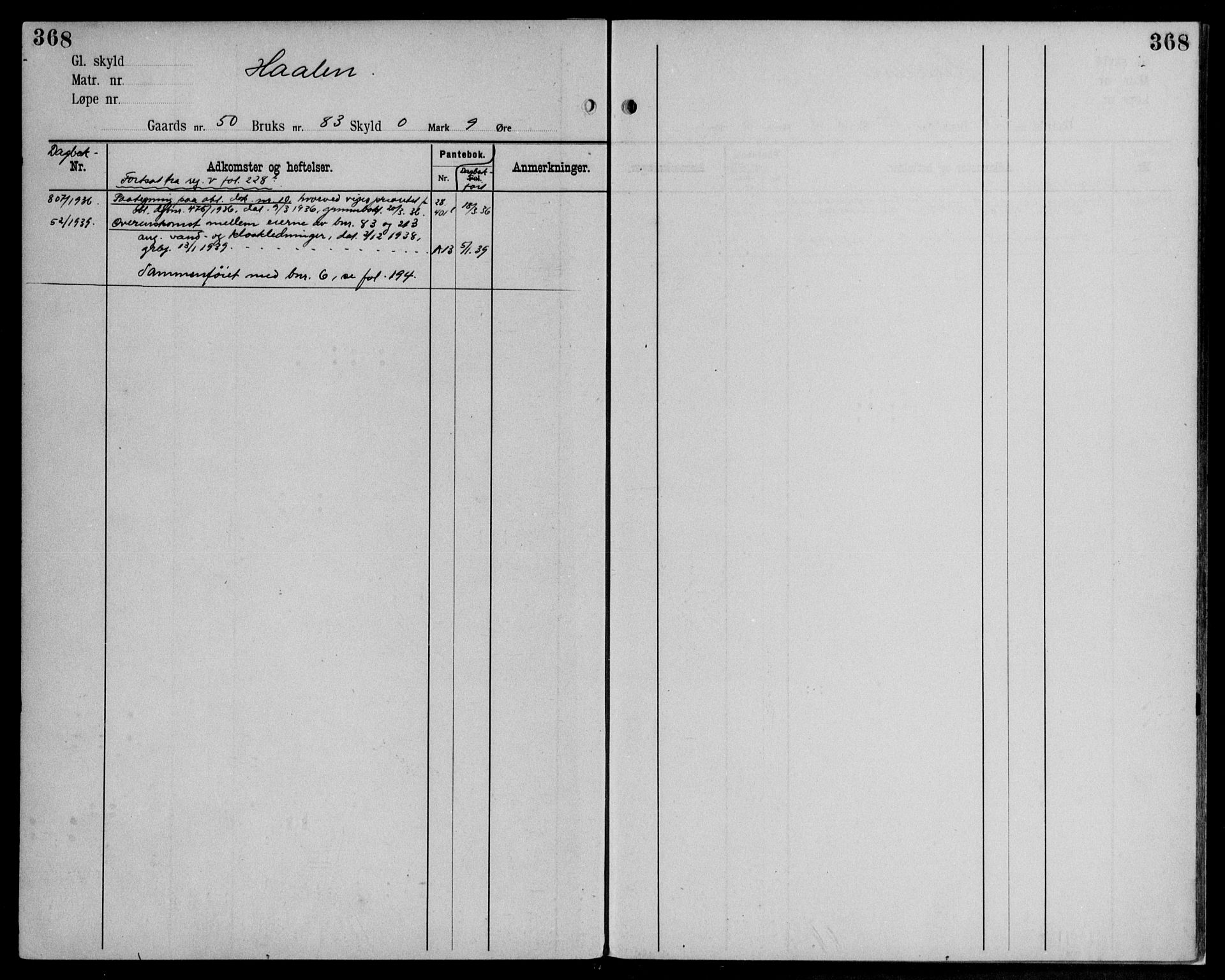 Midhordland sorenskriveri, AV/SAB-A-3001/1/G/Ga/Gab/L0112: Panteregister nr. II.A.b.112, s. 368