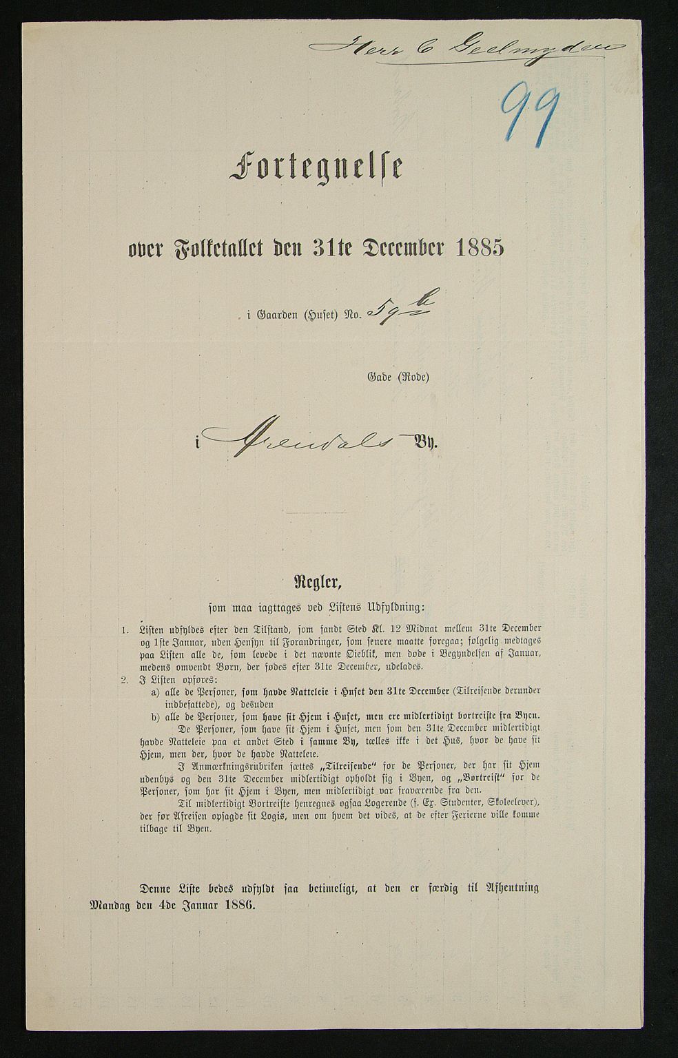 SAK, Folketelling 1885 for 0903 Arendal kjøpstad, 1885, s. 99