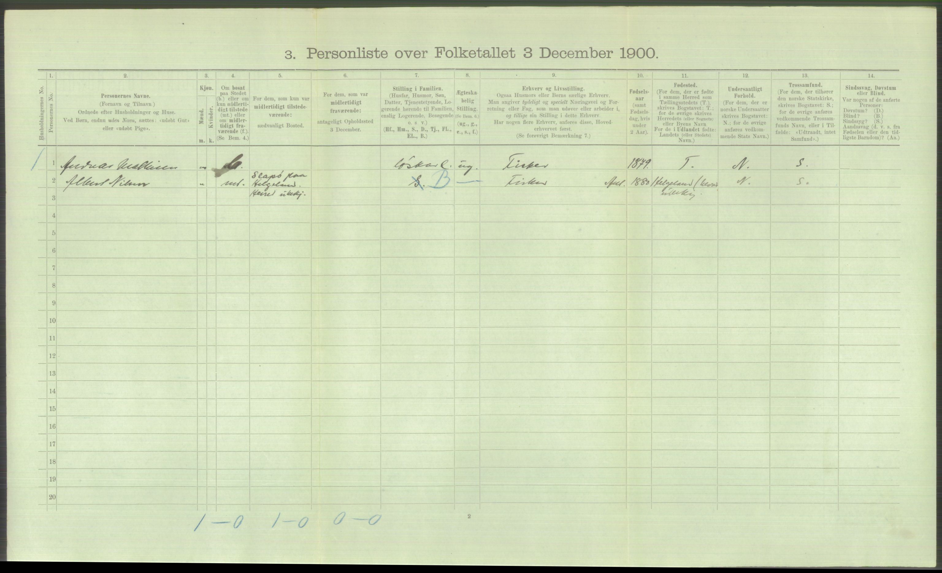 RA, Folketelling 1900 - skipslister med personlister for skip i norske havner, utenlandske havner og til havs, 1900, s. 3426