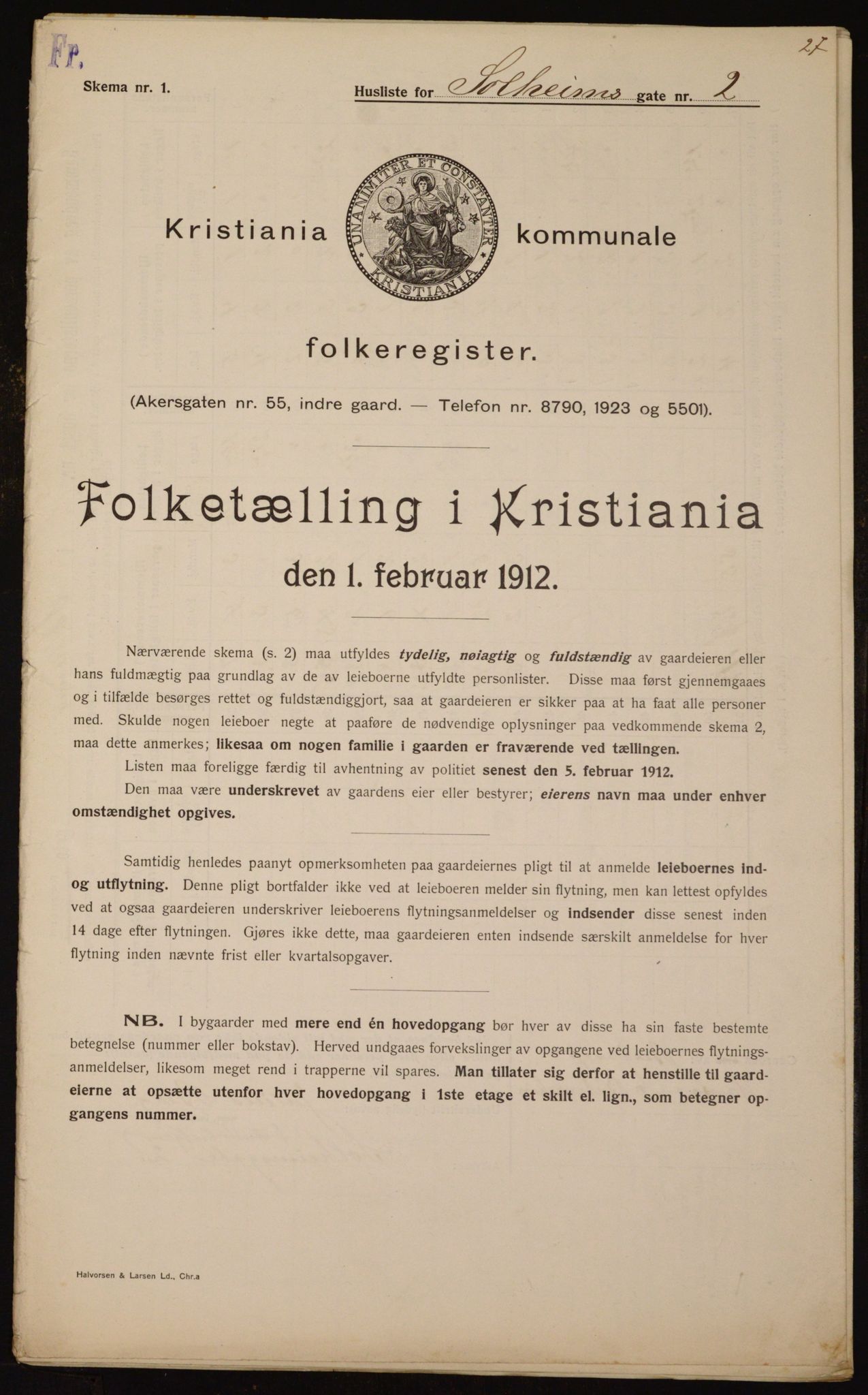 OBA, Kommunal folketelling 1.2.1912 for Kristiania, 1912, s. 99830