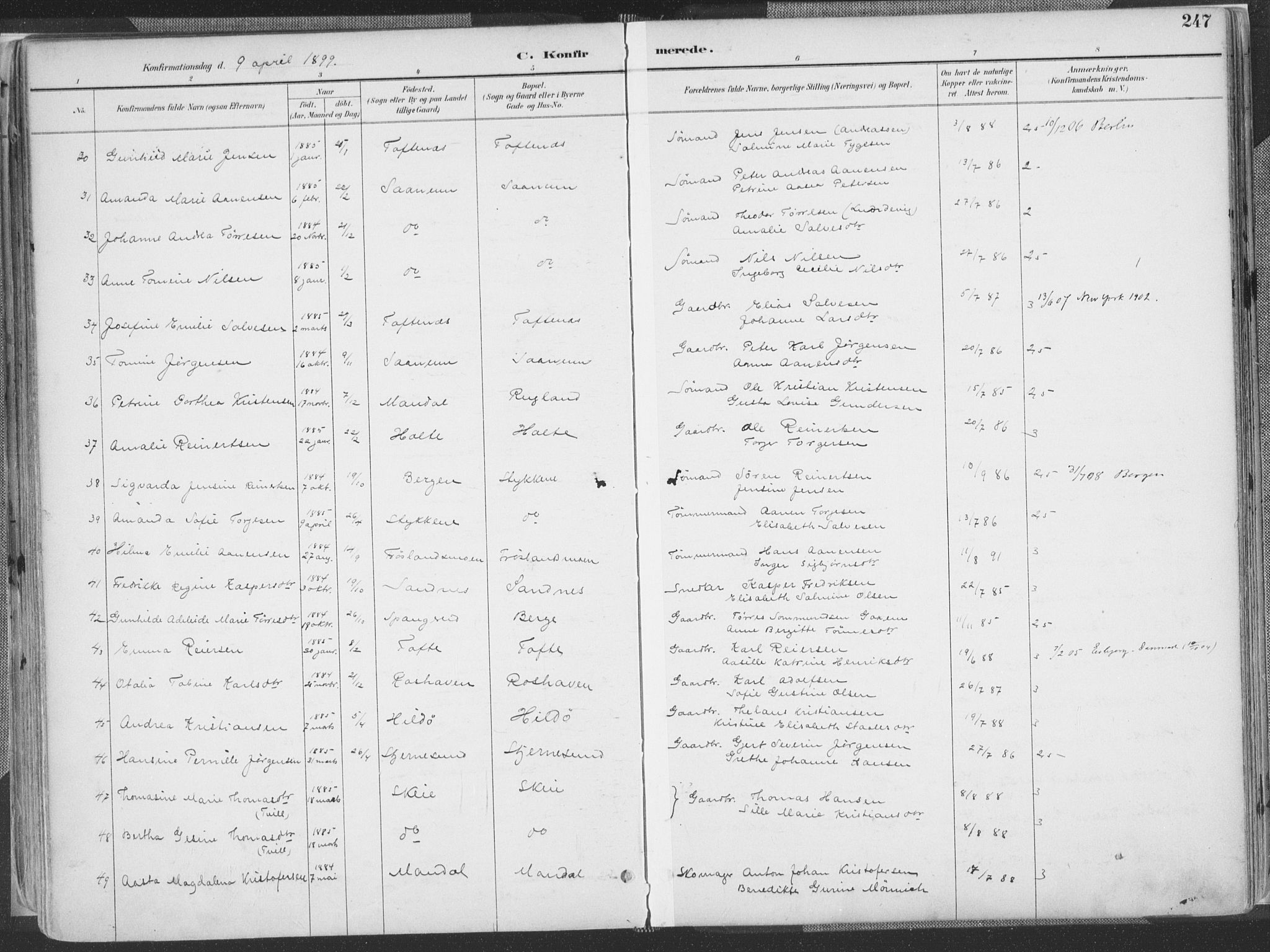 Mandal sokneprestkontor, AV/SAK-1111-0030/F/Fa/Faa/L0018: Ministerialbok nr. A 18, 1890-1905, s. 247