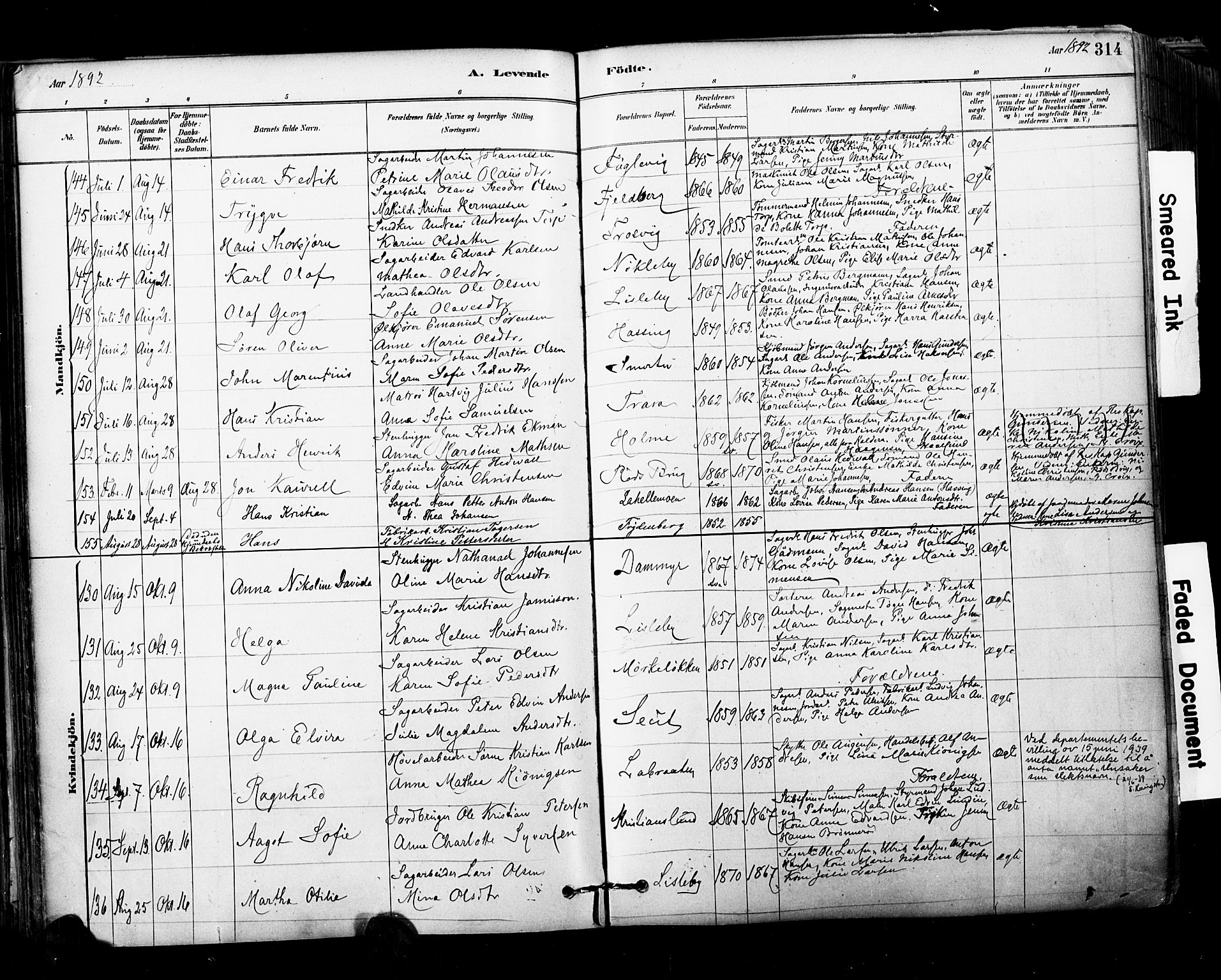 Glemmen prestekontor Kirkebøker, AV/SAO-A-10908/F/Fa/L0011: Ministerialbok nr. 11, 1878-1917, s. 314