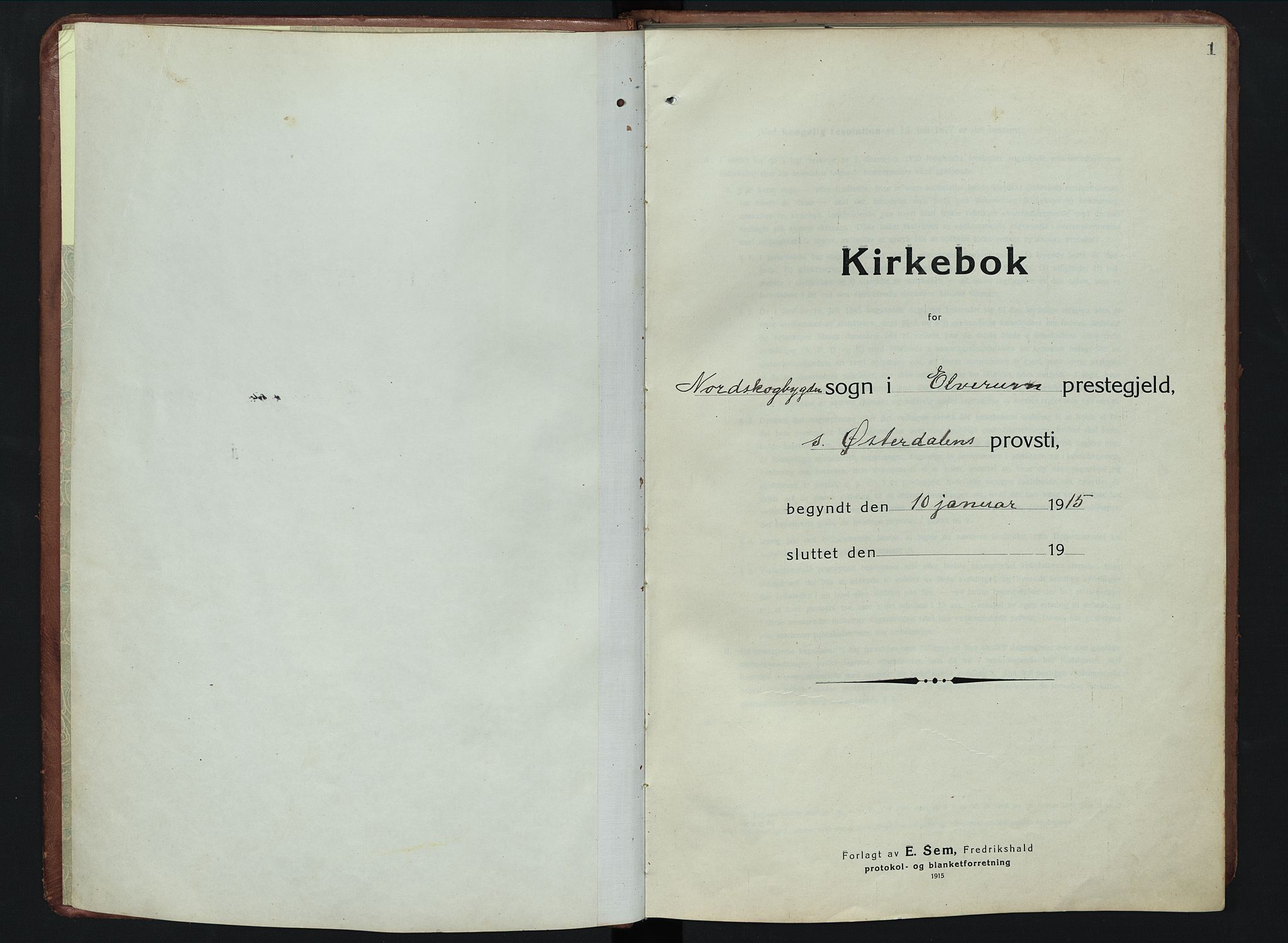 Elverum prestekontor, SAH/PREST-044/H/Ha/Hab/L0011: Klokkerbok nr. 11, 1915-1947, s. 1