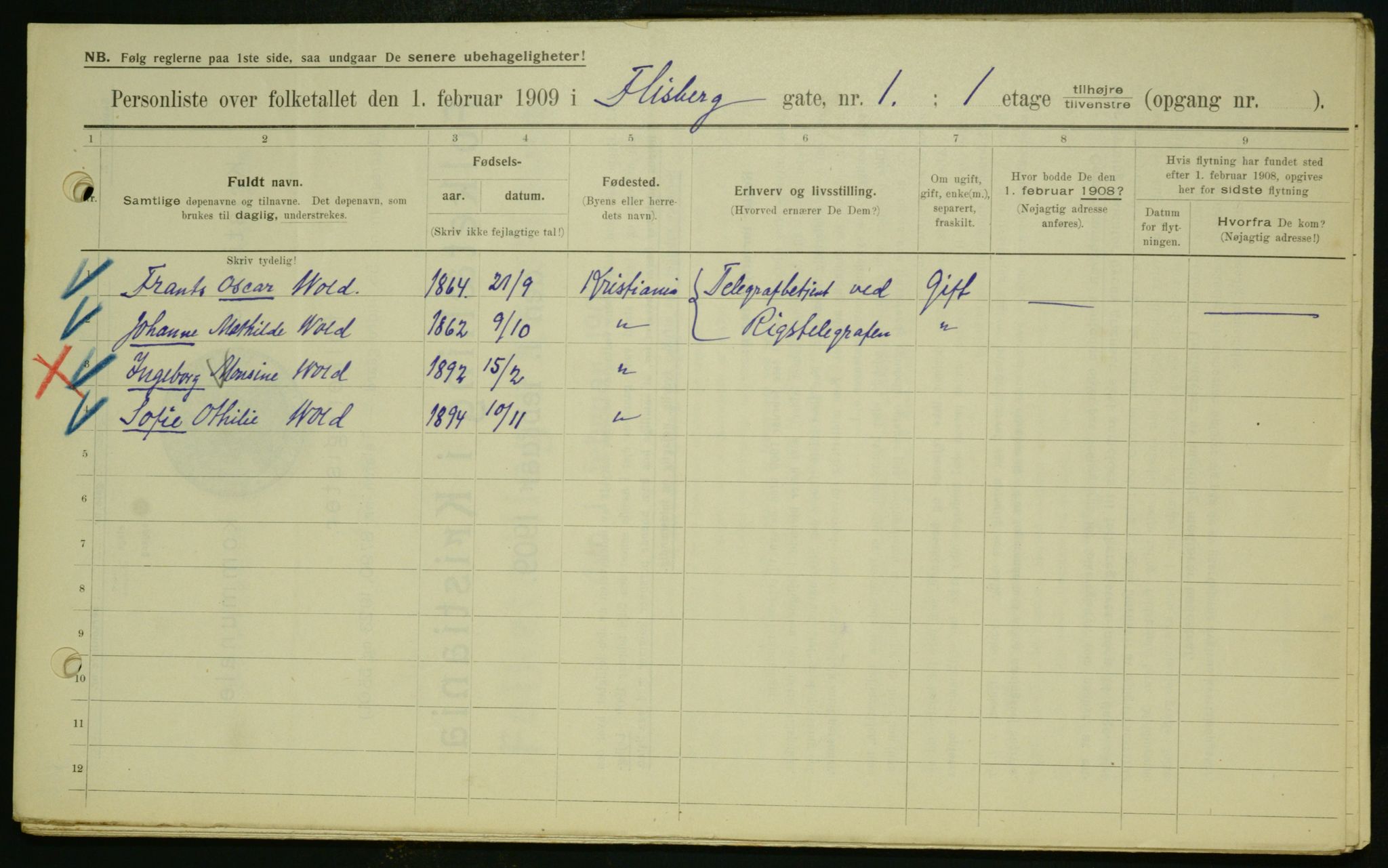 OBA, Kommunal folketelling 1.2.1909 for Kristiania kjøpstad, 1909, s. 22224