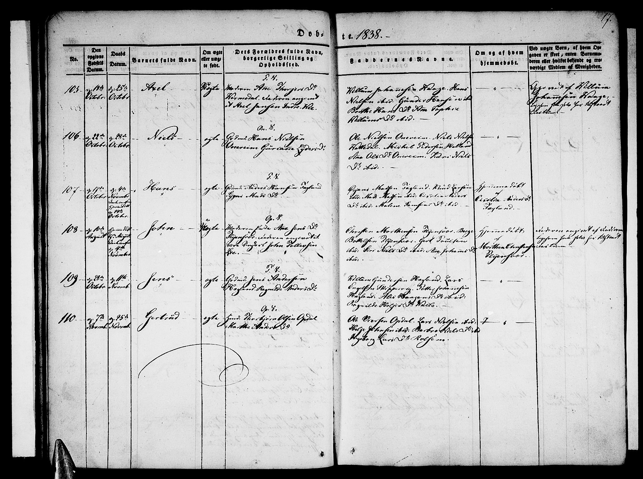 Tysnes sokneprestembete, AV/SAB-A-78601/H/Haa: Ministerialbok nr. A 9, 1837-1848, s. 17