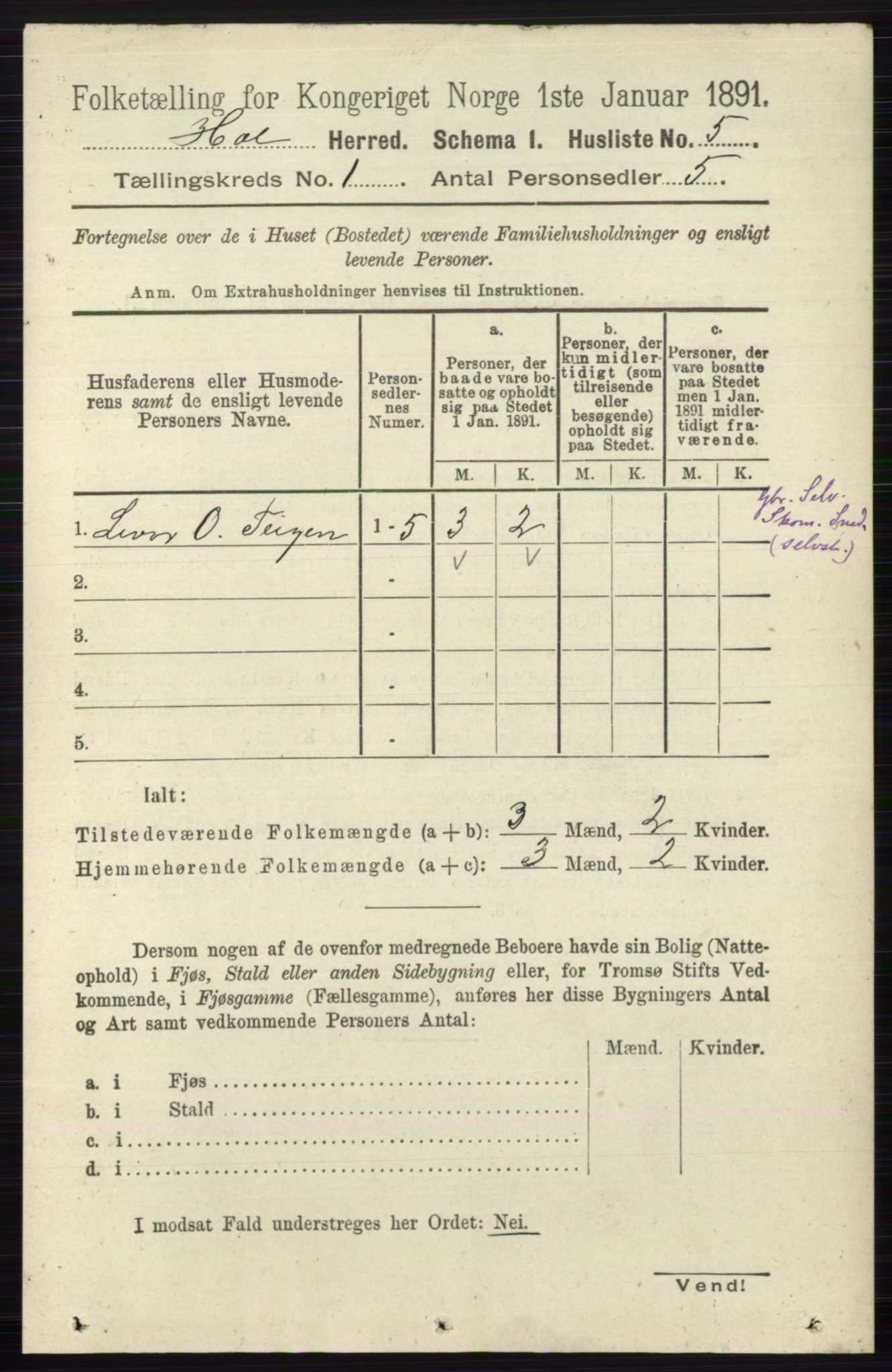 RA, Folketelling 1891 for 0620 Hol herred, 1891, s. 30