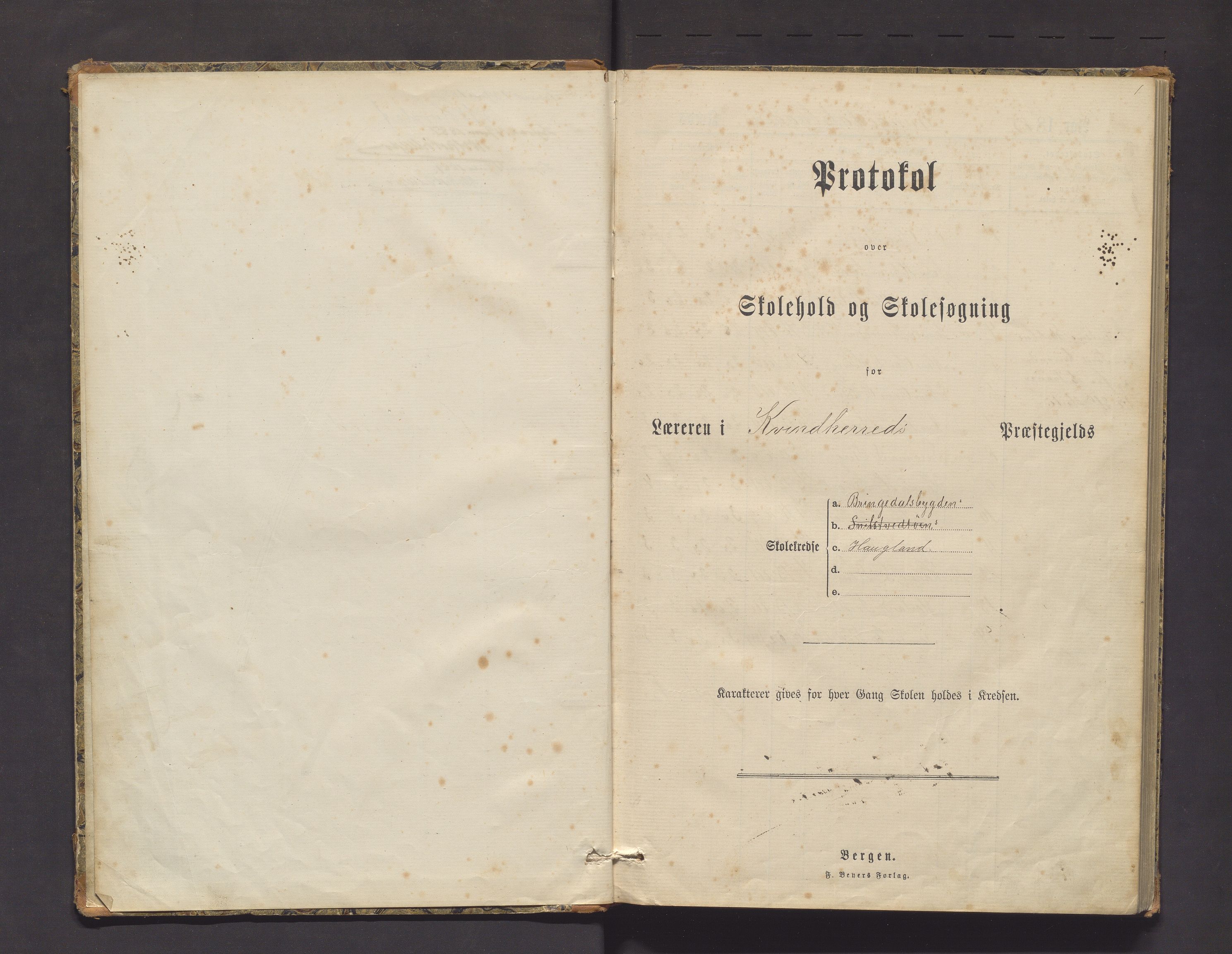 Kvinnherad kommune. Barneskulane, IKAH/1224-231/F/Ff/L0007: Skuleprotokoll for Bringedalsbygda, Haugland, Snilstveitøy, Husnes, Undarheim og Skorpen krinsar , 1885-1901