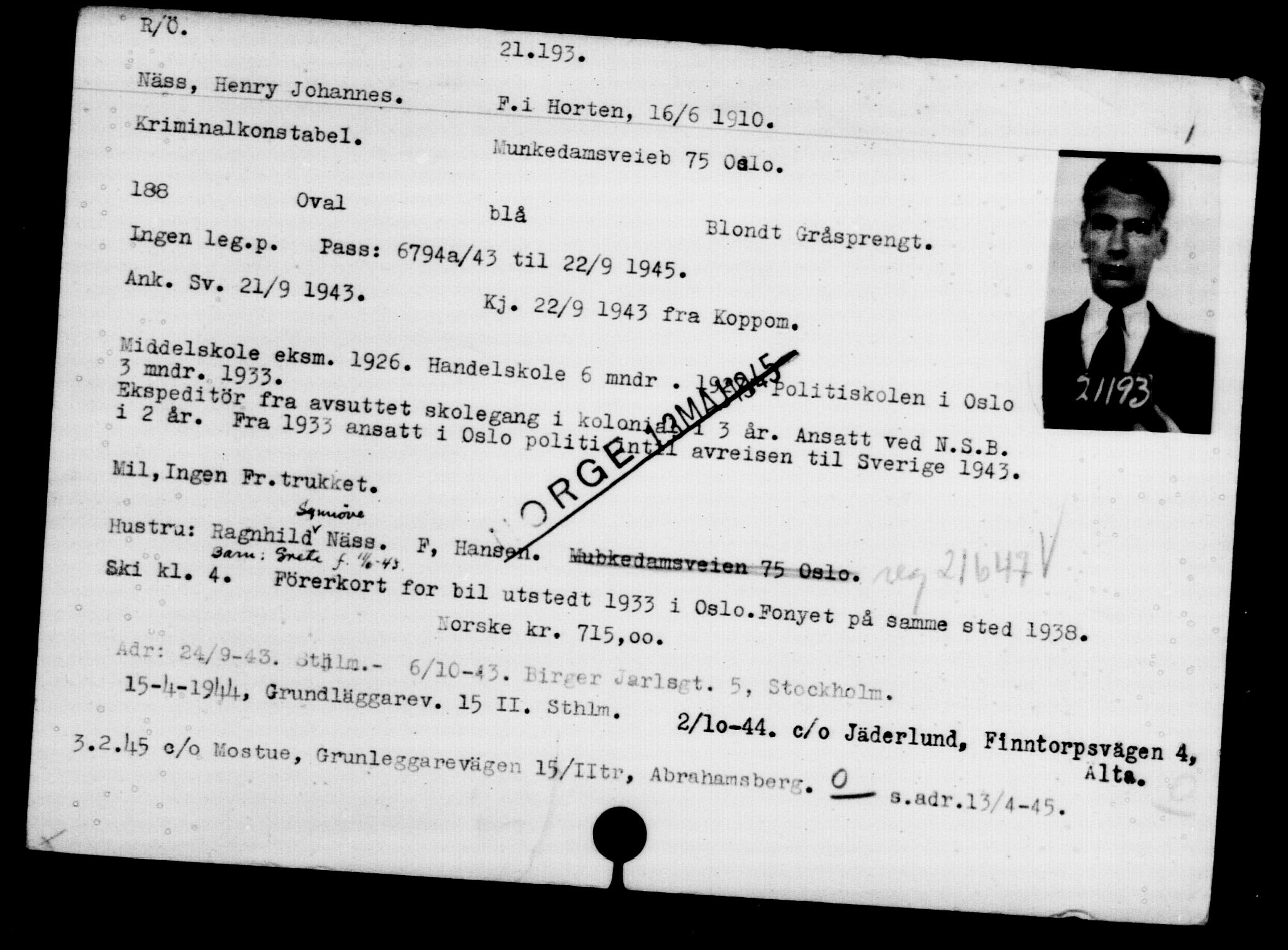 Utenriksstasjonene, Legasjonen i Stockholm, Flyktningkontoret, AV/RA-S-6753/V/Va/L0009: Kjesäterkartoteket, flyktning nr. 18502-22048, 1940-1945, s. 2193