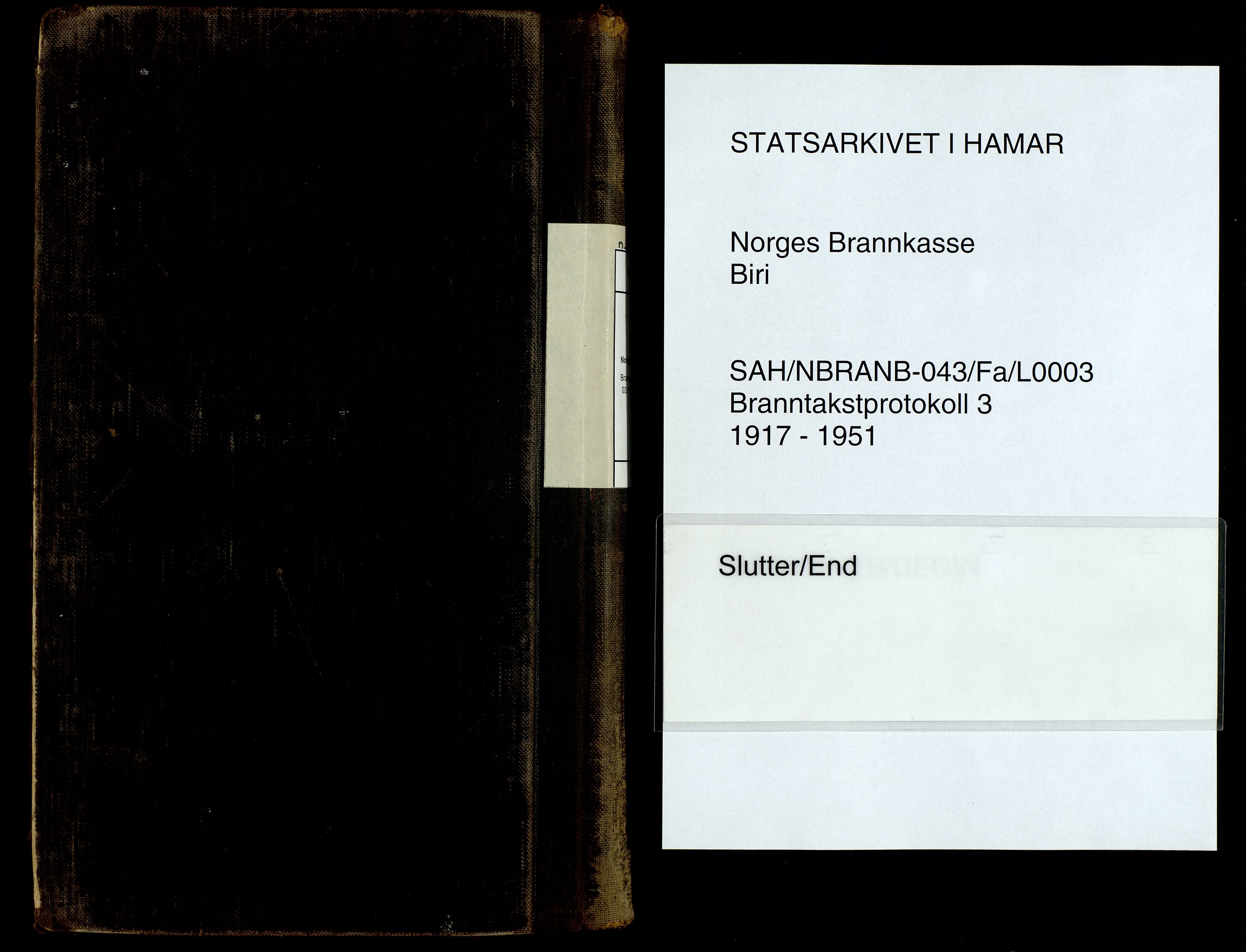 Norges Brannkasse, Biri, SAH/NBRANB-043/Fa/L0003: Branntakstprotokoll - tekst, 1917-1951