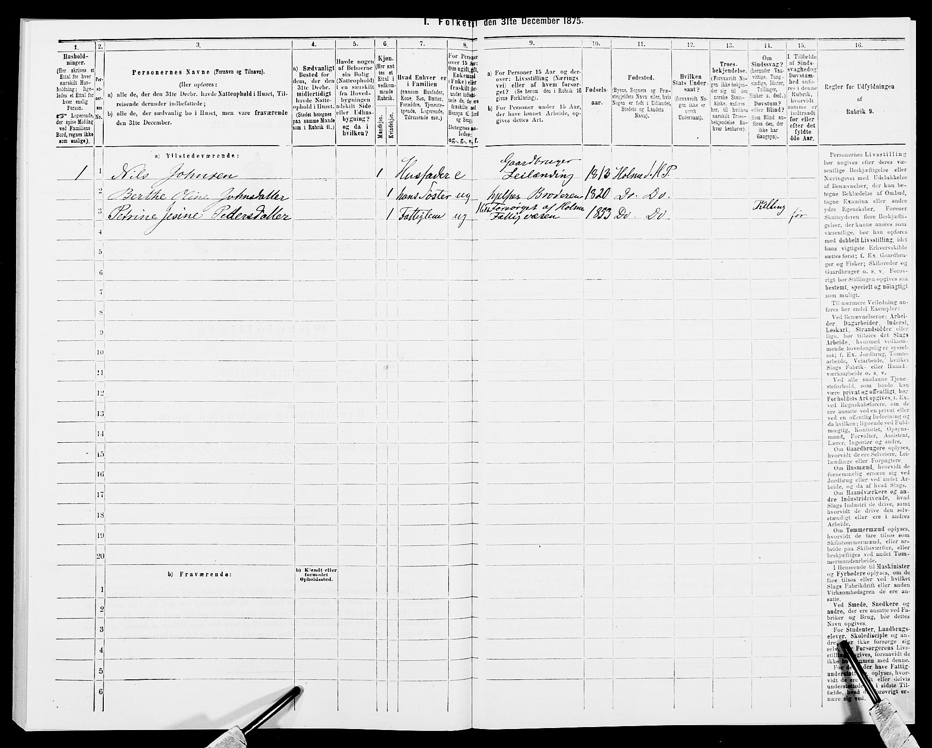 SAK, Folketelling 1875 for 1020P Holum prestegjeld, 1875, s. 447