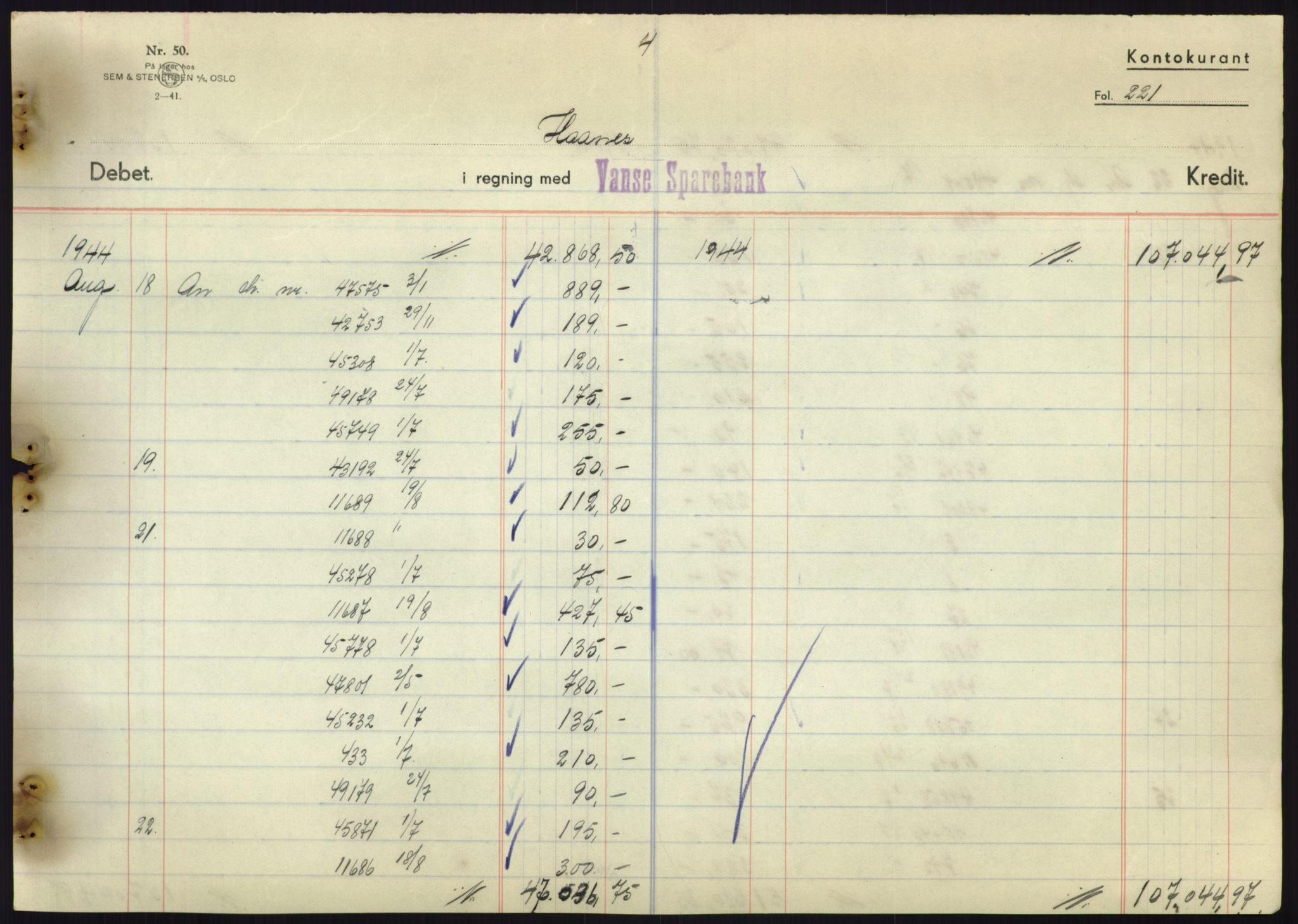 Forsvarsdepartementet, 10. kontor / Oppgjørskontoret, AV/RA-RAFA-1225/D/Db/L0180: Lista oppgjørskontor, 1942-1952, s. 2187
