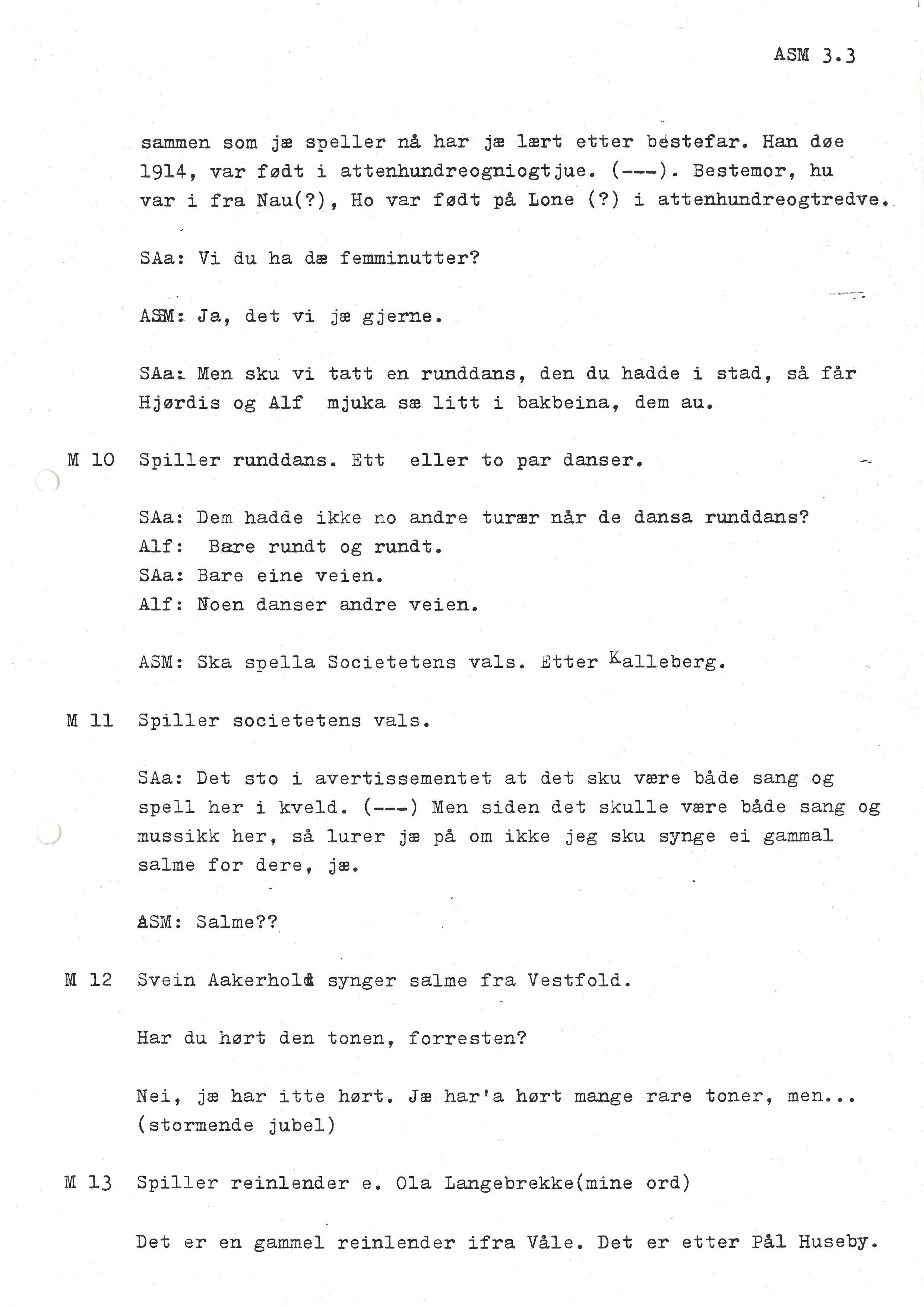 Sa 16 - Folkemusikk fra Vestfold, Gjerdesamlingen, VEMU/A-1868/I/L0001: Informantregister med intervjunedtegnelser, 1979-1986