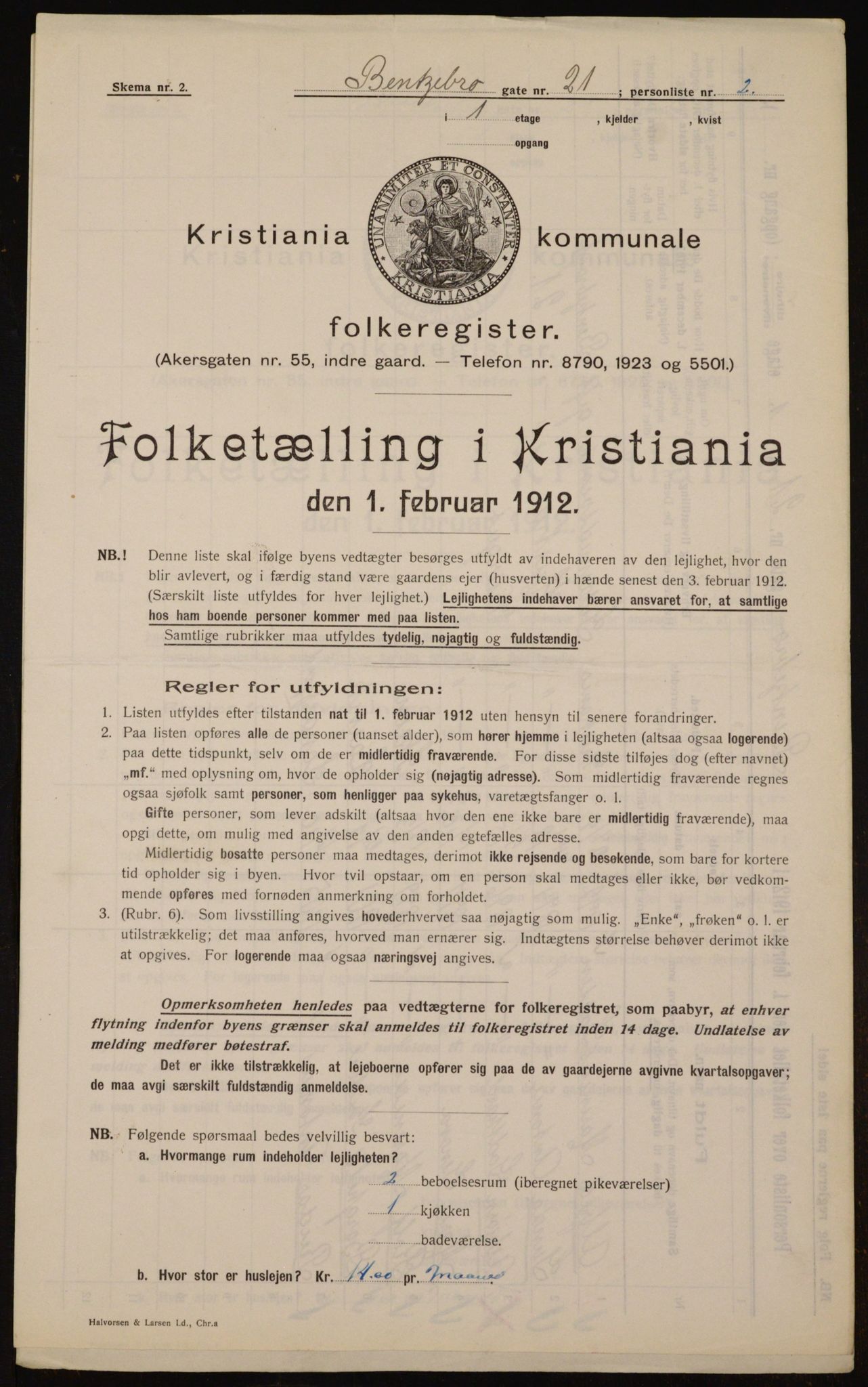 OBA, Kommunal folketelling 1.2.1912 for Kristiania, 1912, s. 3483