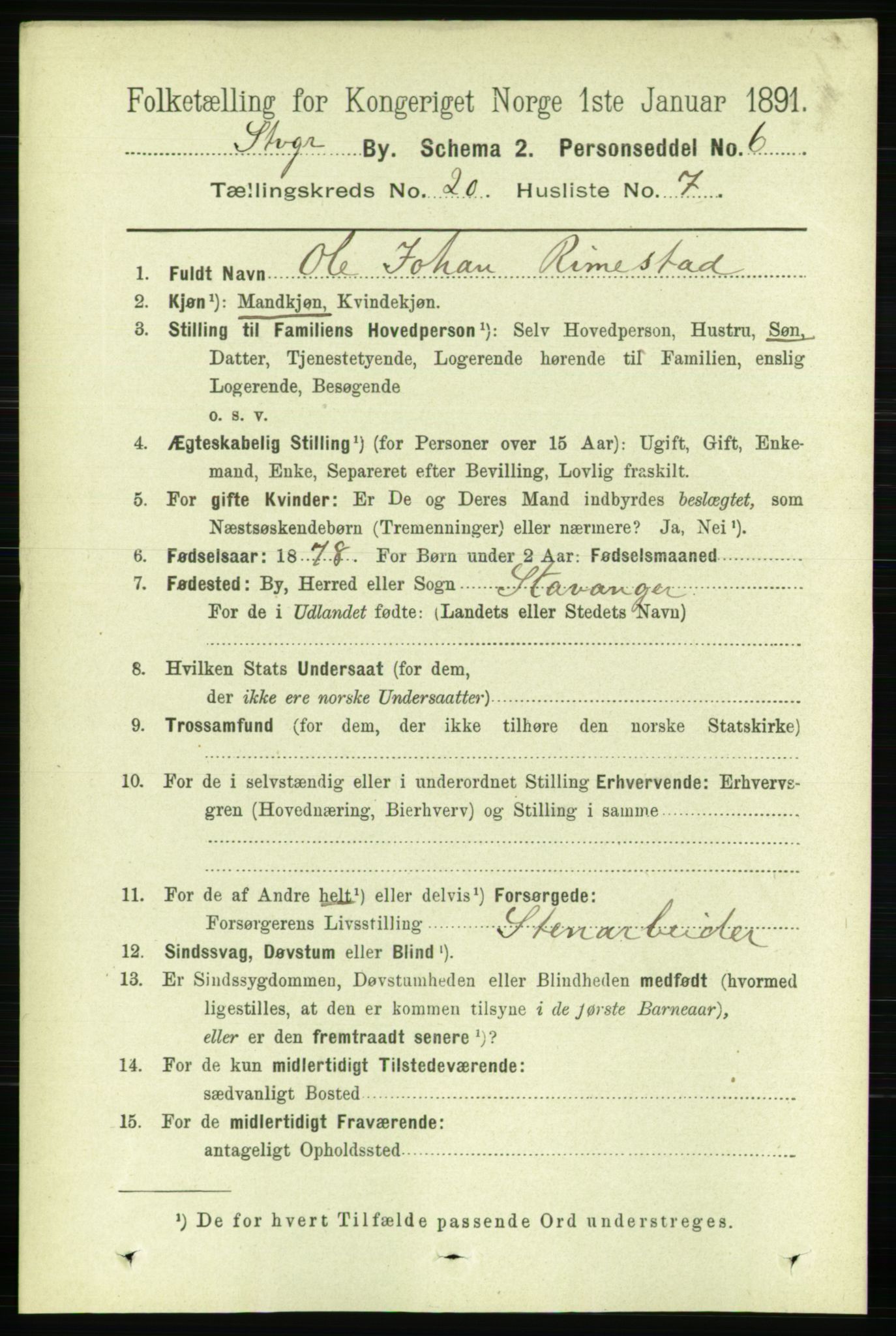 RA, Folketelling 1891 for 1103 Stavanger kjøpstad, 1891, s. 23098