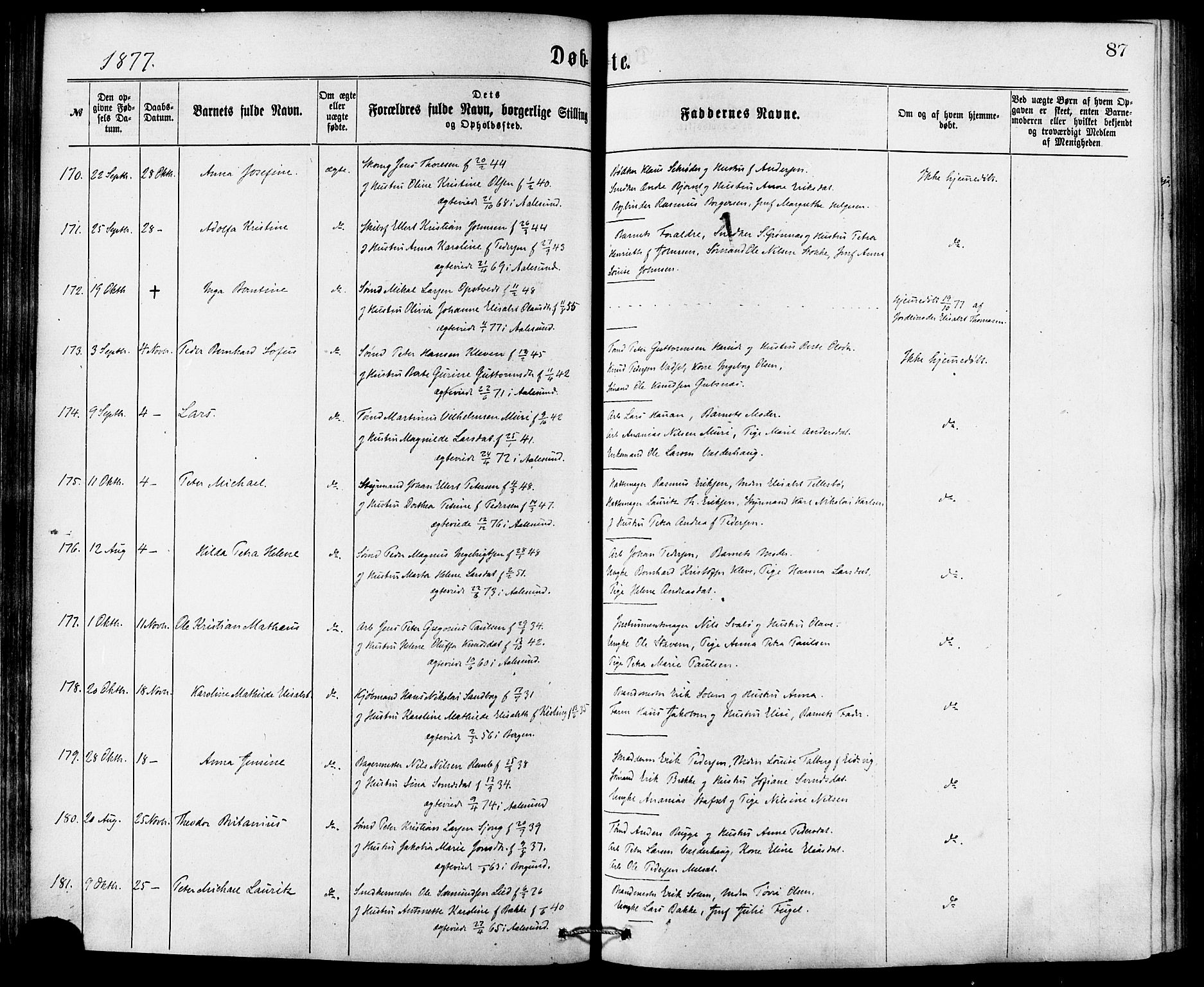 Ministerialprotokoller, klokkerbøker og fødselsregistre - Møre og Romsdal, AV/SAT-A-1454/529/L0453: Ministerialbok nr. 529A03, 1872-1877, s. 87