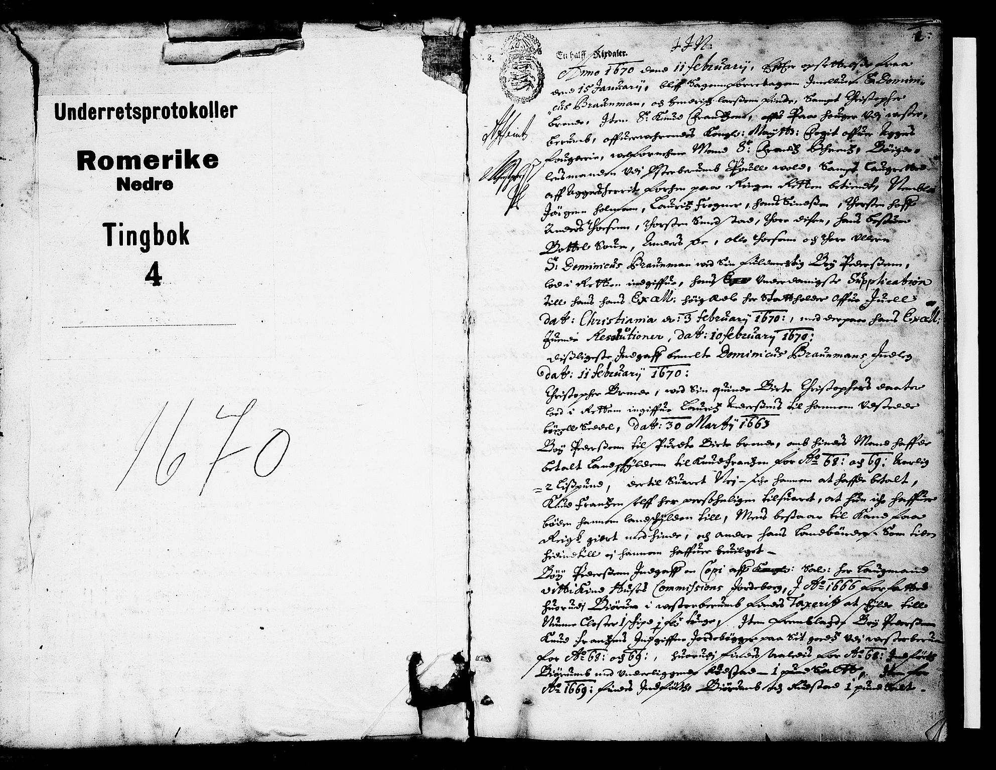 Nedre Romerike sorenskriveri, SAO/A-10469/F/Fb/L0004: Tingbok, 1670, s. 0b-1a