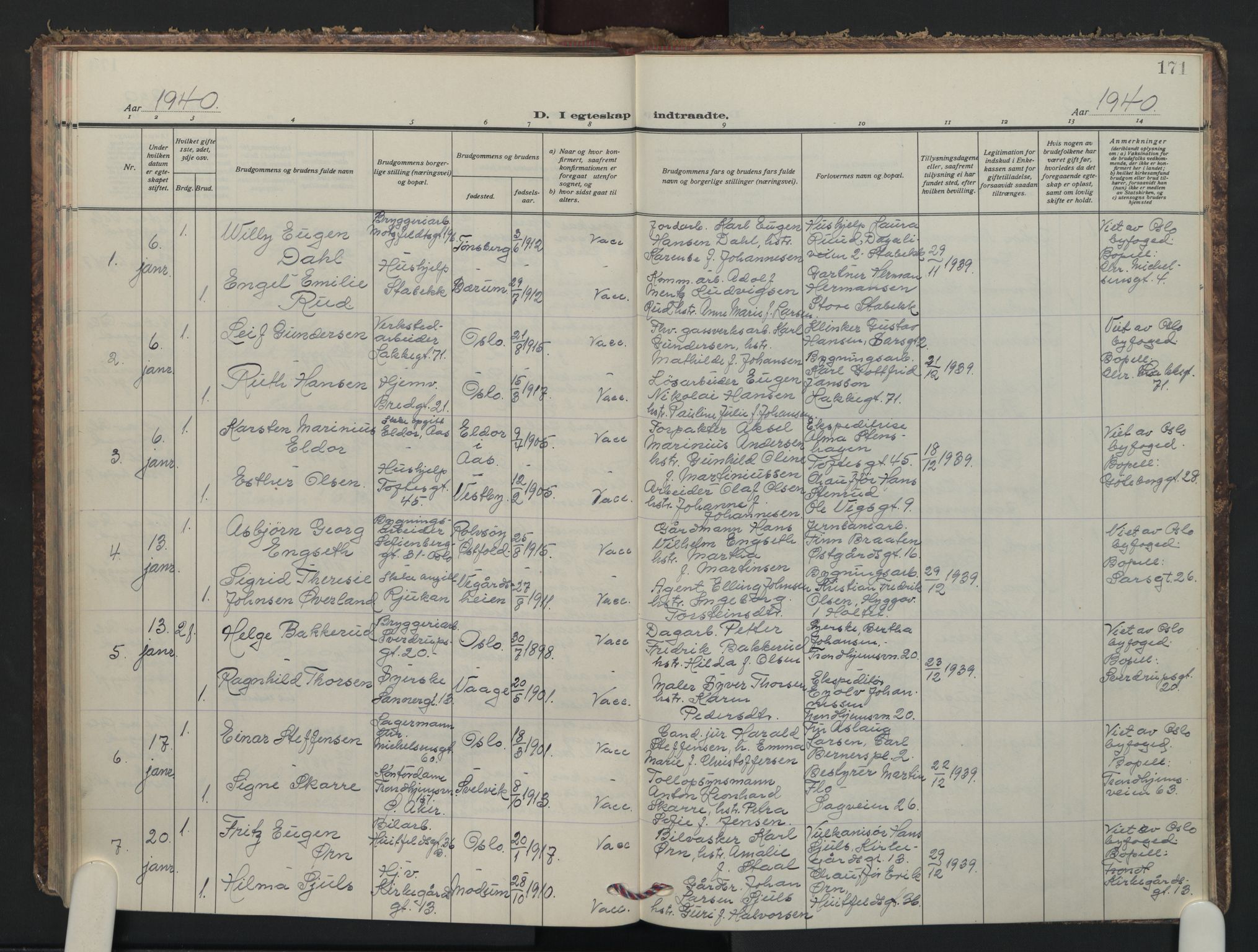 Petrus prestekontor Kirkebøker, AV/SAO-A-10872/F/Fa/L0018: Ministerialbok nr. I 18, 1936-1944, s. 171