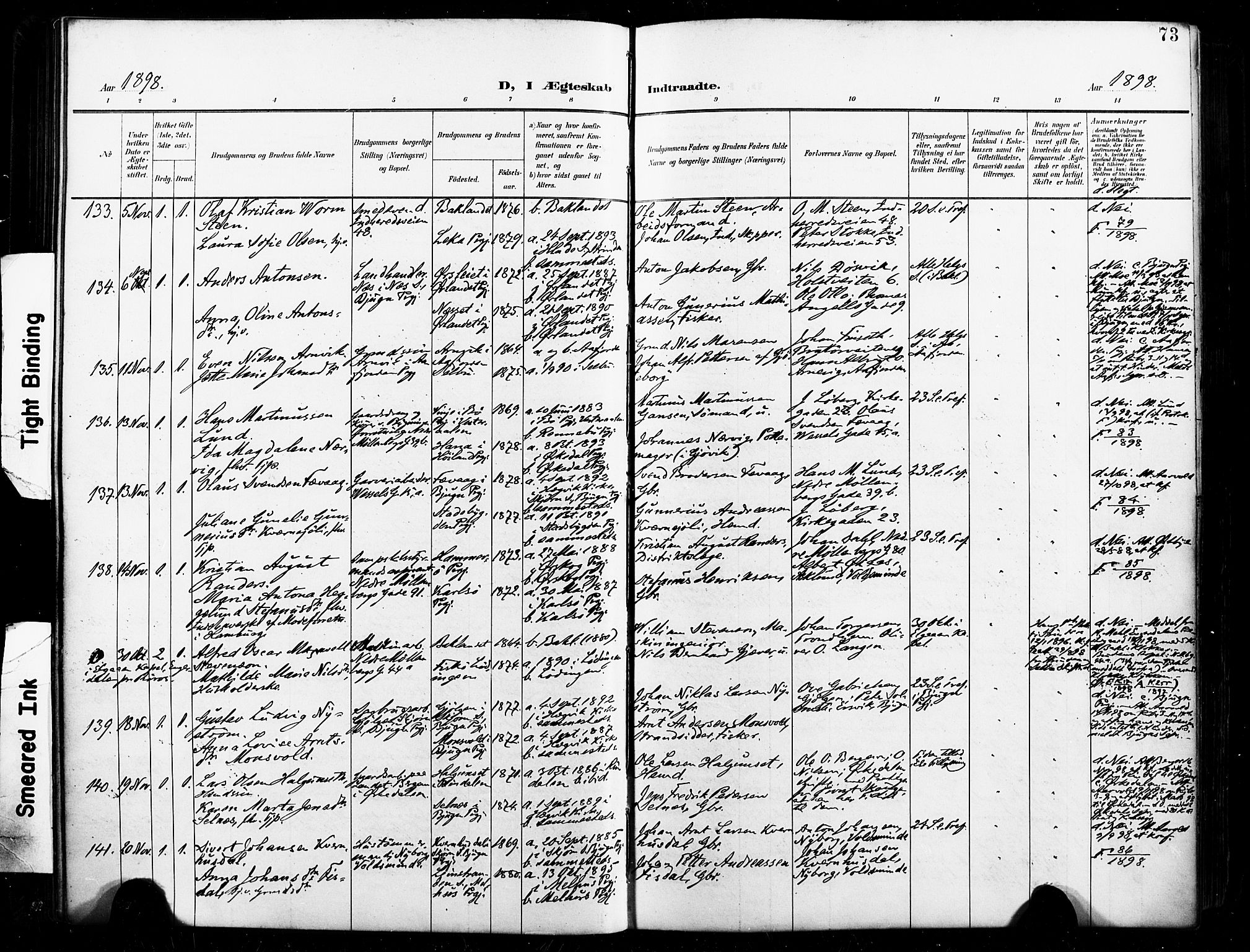 Ministerialprotokoller, klokkerbøker og fødselsregistre - Sør-Trøndelag, SAT/A-1456/604/L0198: Ministerialbok nr. 604A19, 1893-1900, s. 73