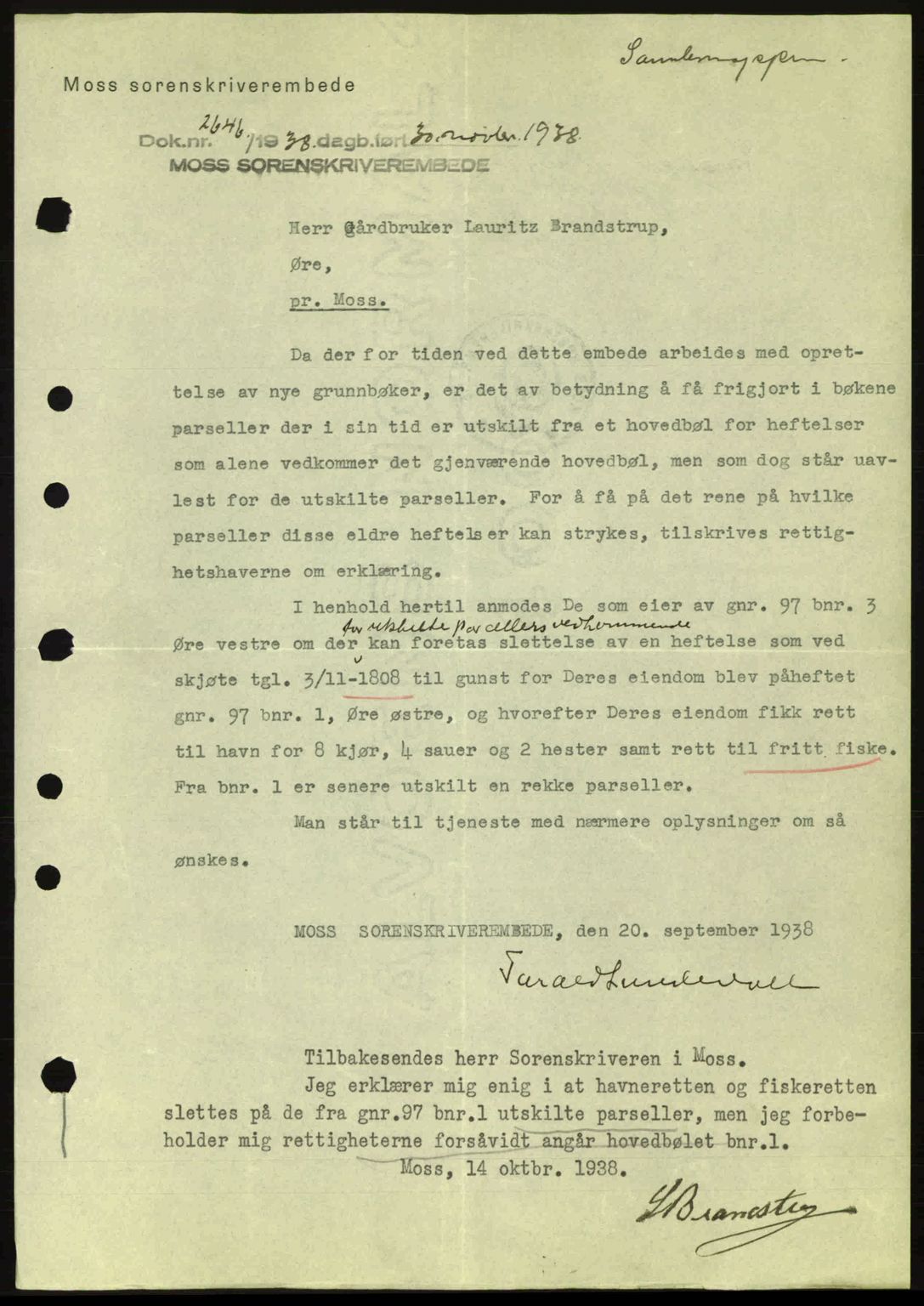 Moss sorenskriveri, SAO/A-10168: Pantebok nr. B6, 1938-1938, Dagboknr: 2646/1938