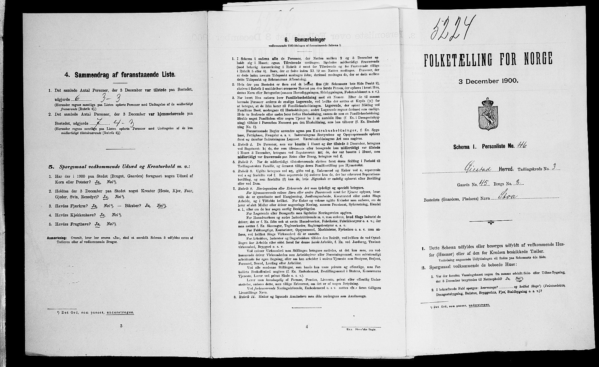 SAK, Folketelling 1900 for 0920 Øyestad herred, 1900, s. 525